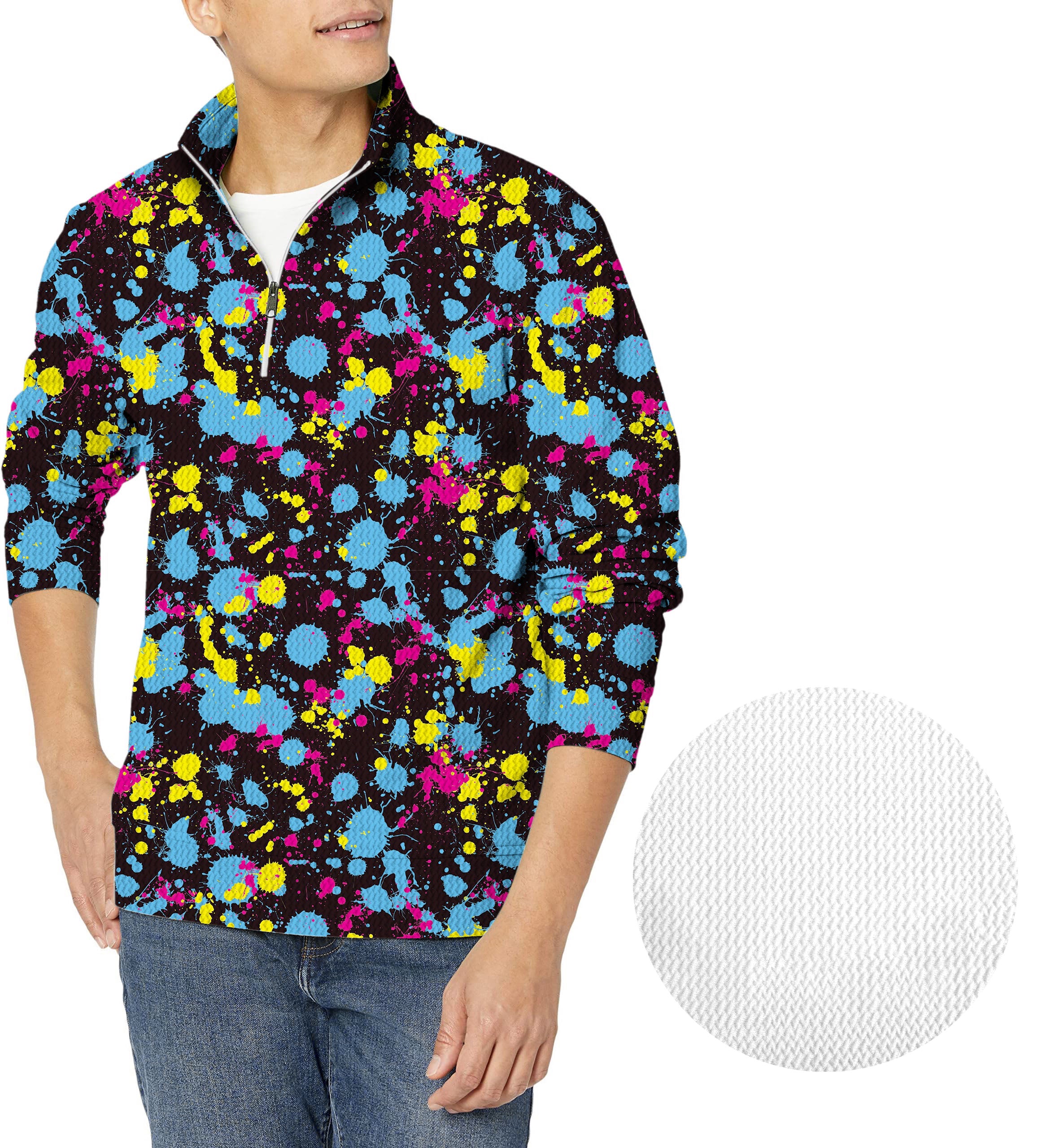 V2 Paint Splatter-Men's Golf Waffle Zipper Pullover