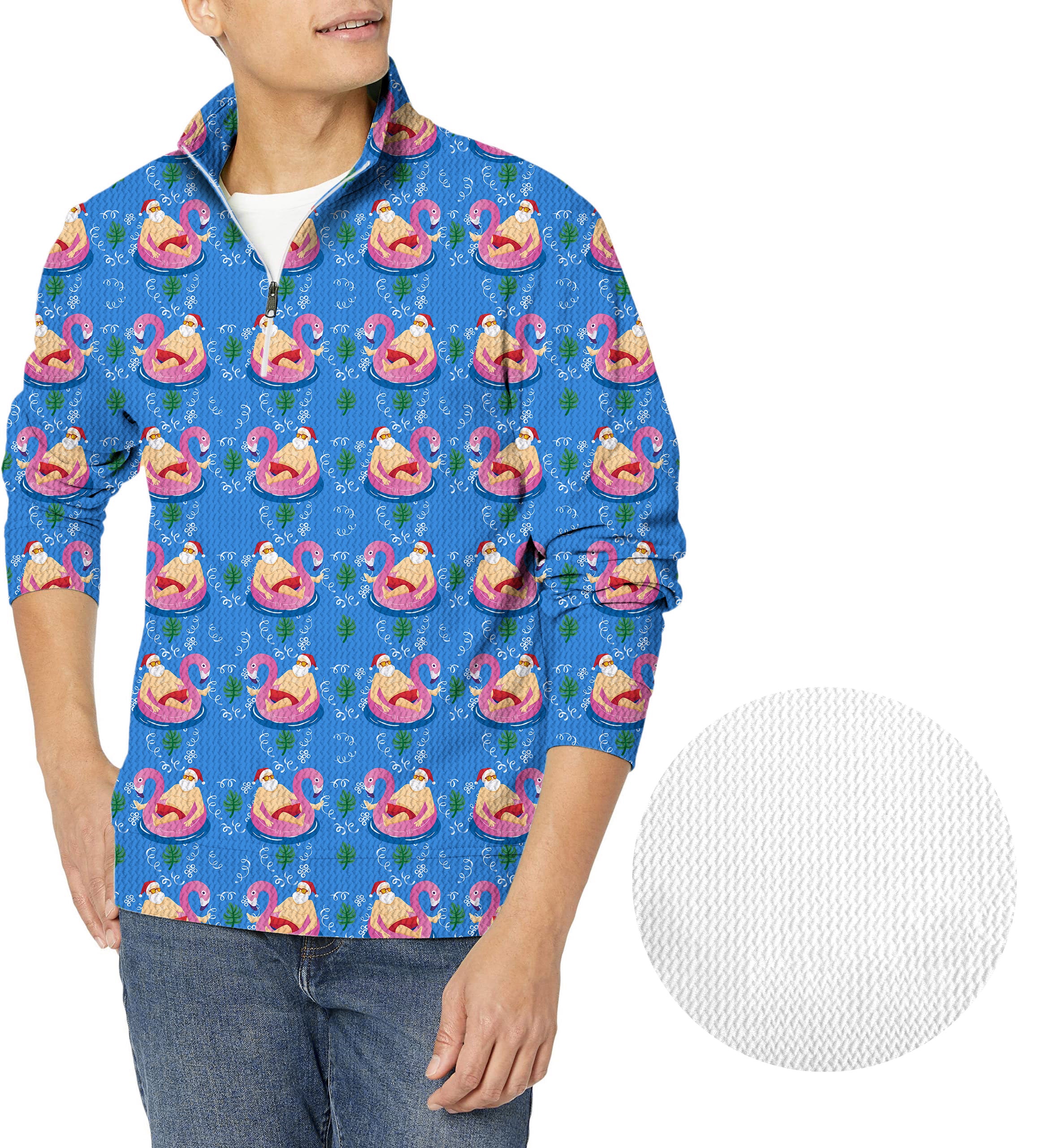 Santa Pool Party-Men's Golf Waffle Zipper Pullover Christmas