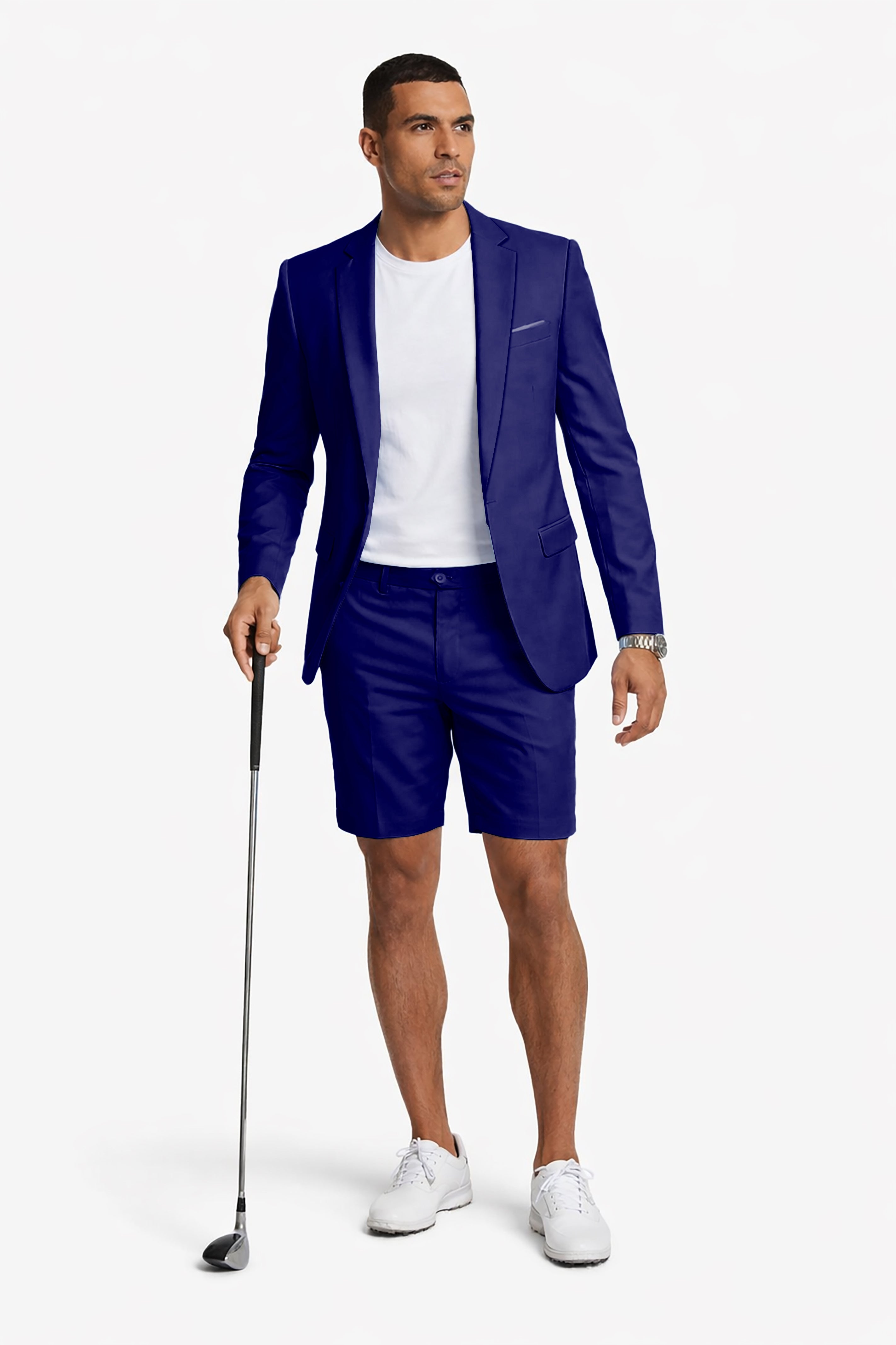 pure navy Men's Party Costumes-Theme Party 2pcs Suit set-Blazer Shorts