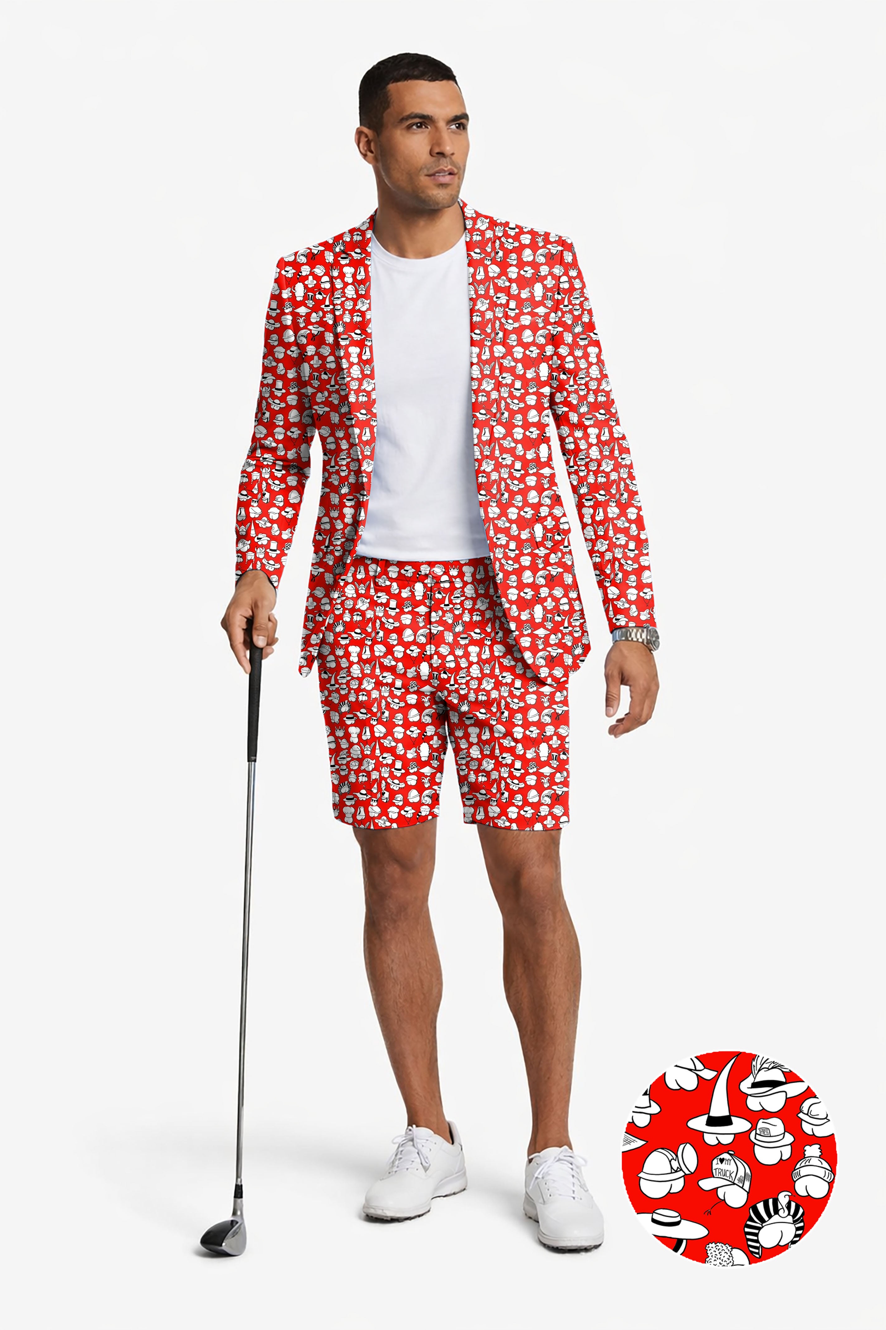 Red Versatile Hips Designer style Men's Party Costumes-Theme Party 2pcs Suit set-Blazer Shorts