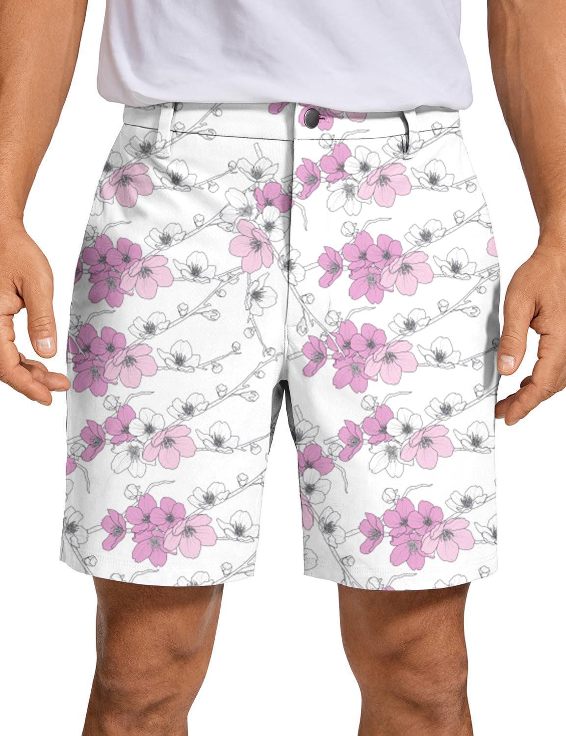 Men WHITE CHERRY BLOSSOM Golf Shorts