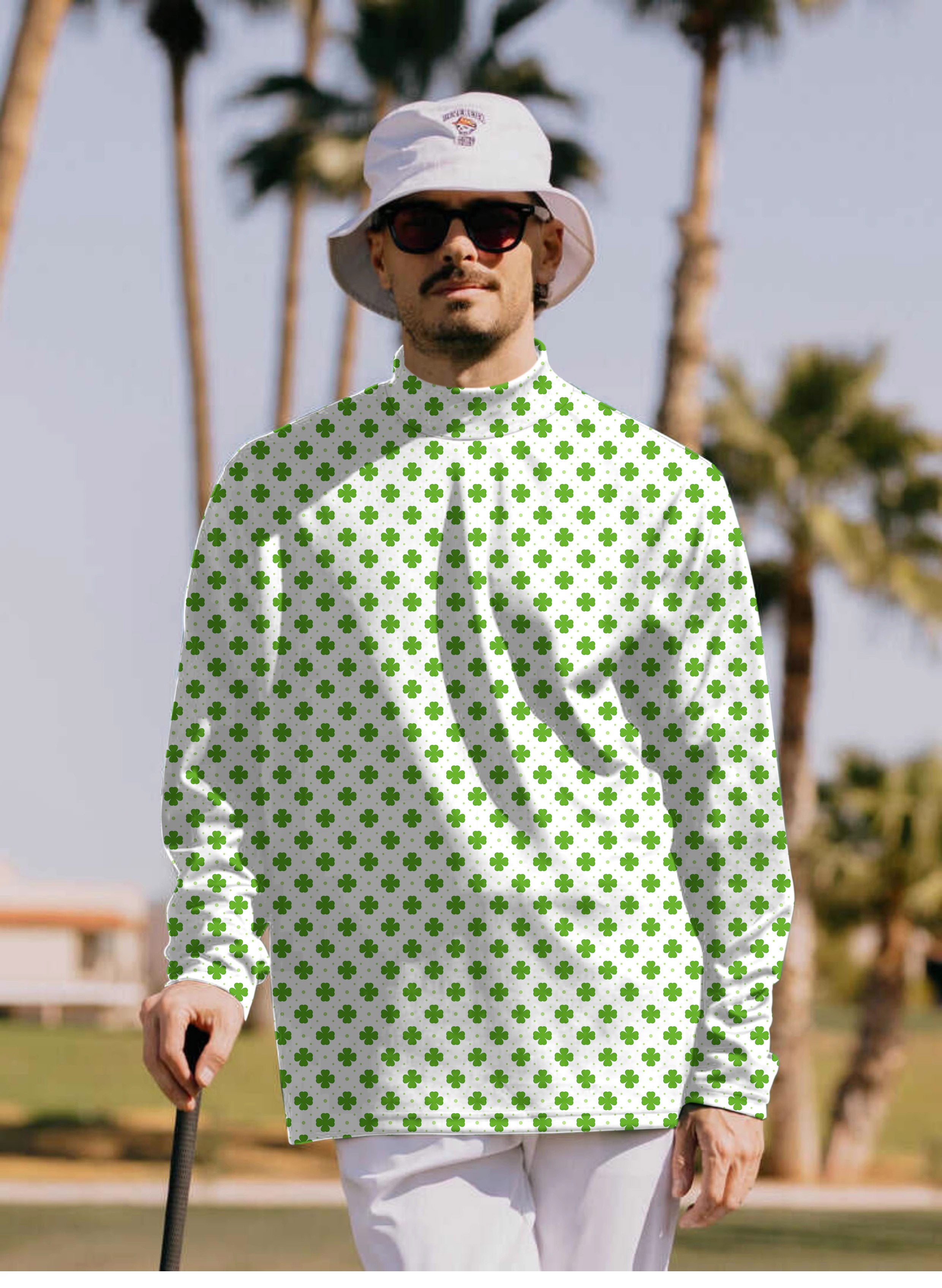 Men's Leaf clover St. Patrick's Day Pullover High neck Long/Short sleeve T-Shirt