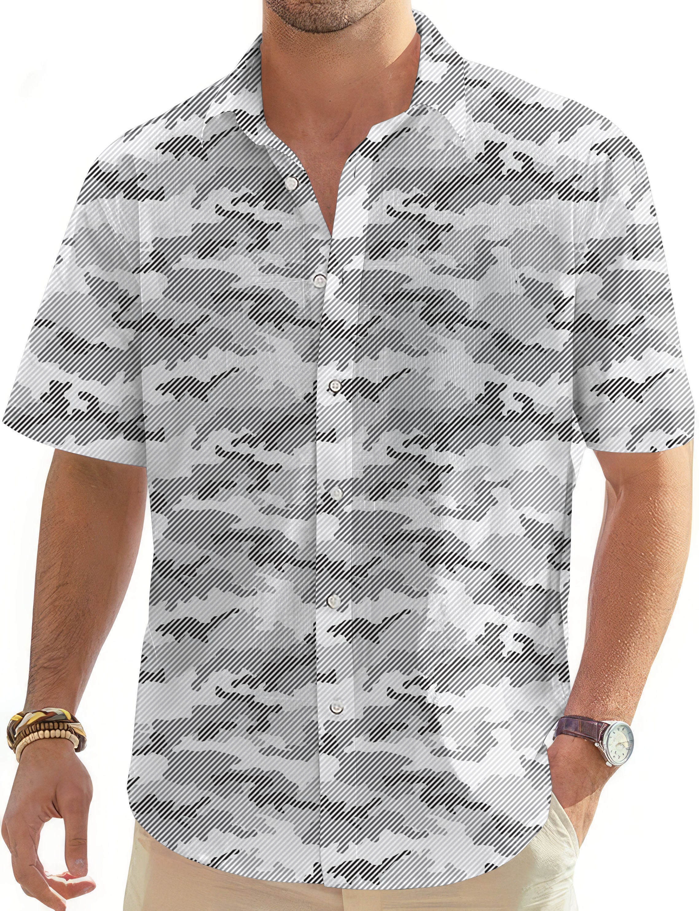 Snow Camo-Men's Golf Hawaiian Shirts Button Down Shirt