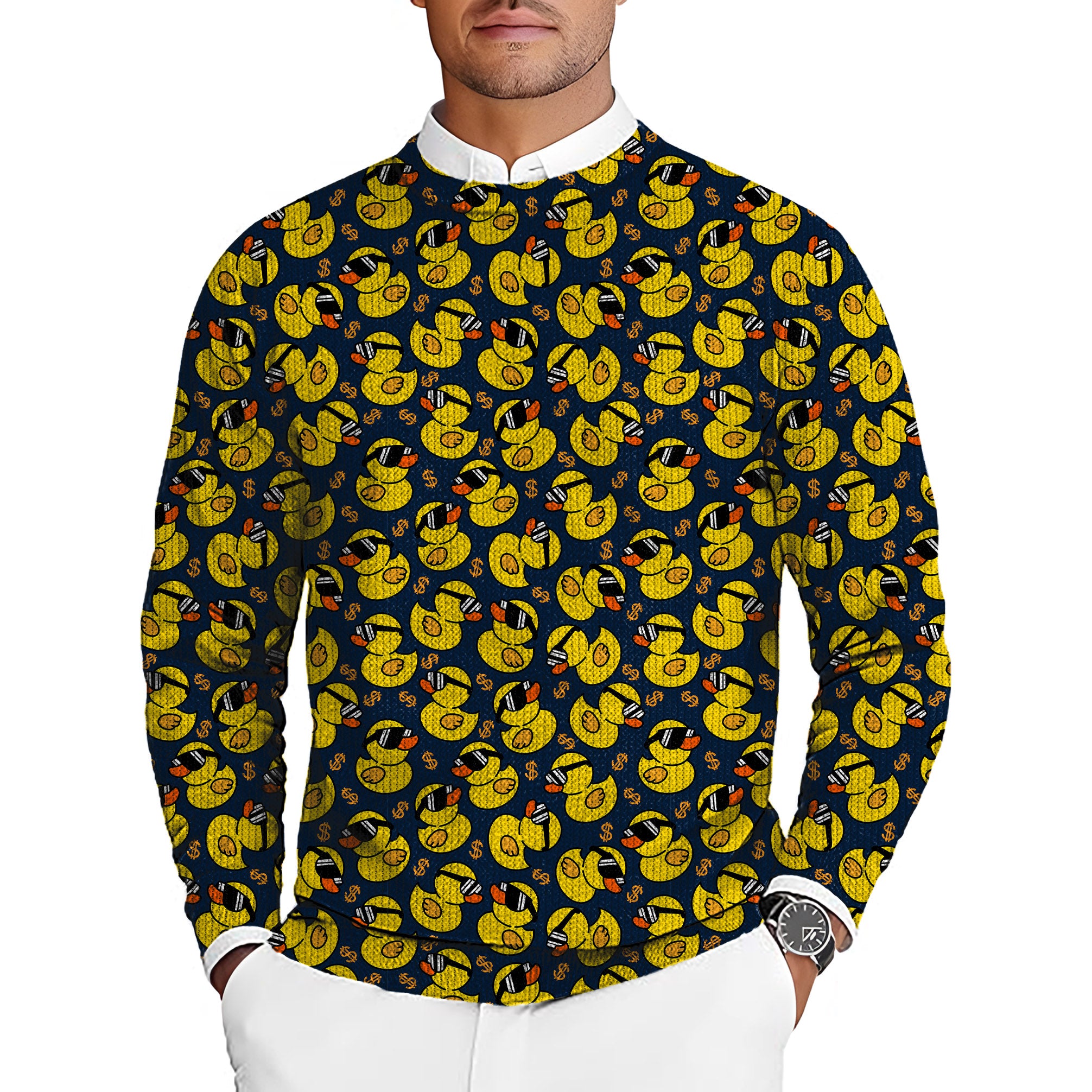 Yellow duck Men's Golf Crewneck Pullover Sweaters Ugly Sweater