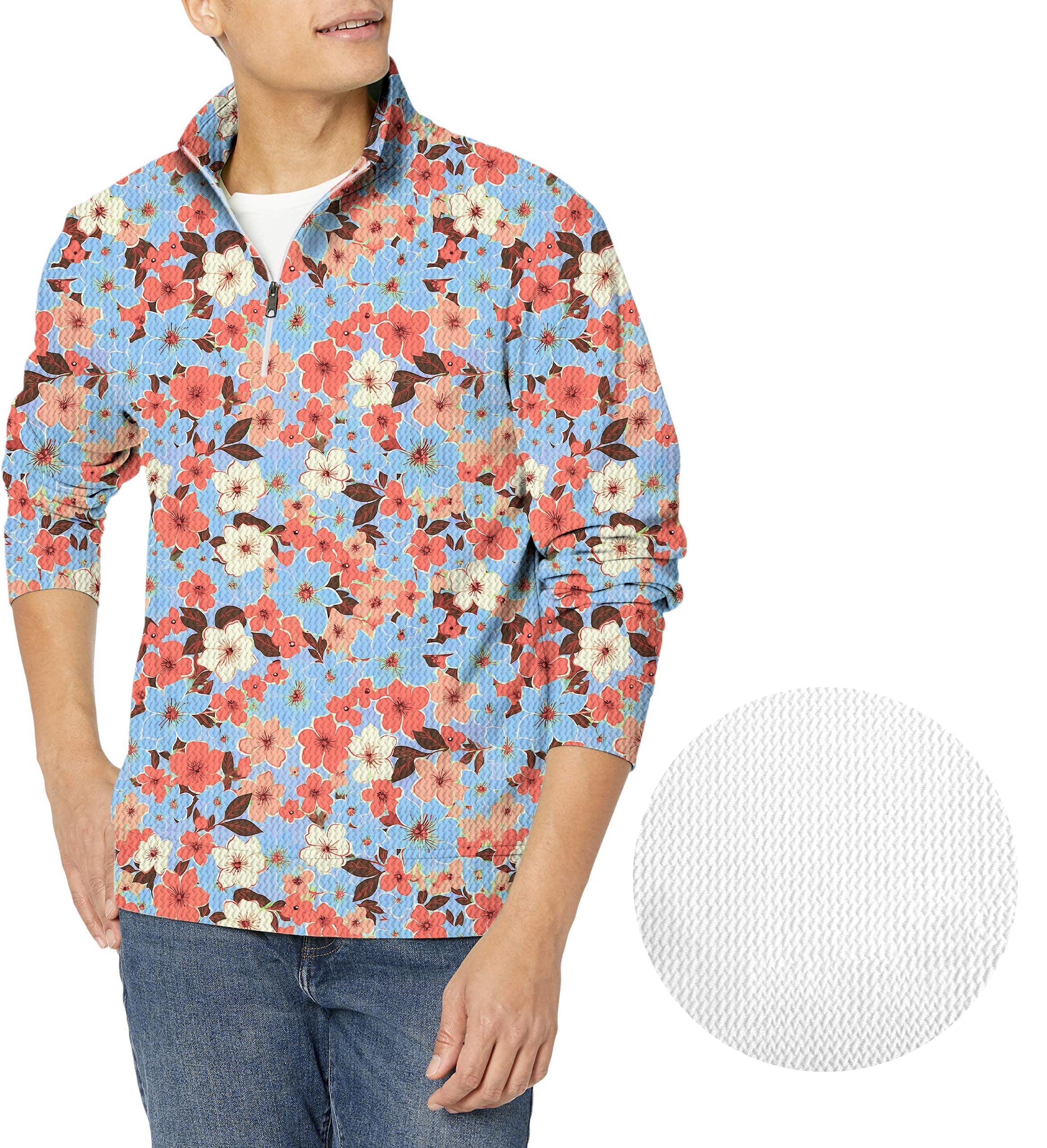 Light Tropical flowers Men's Golf Waffle Zipper Pullover