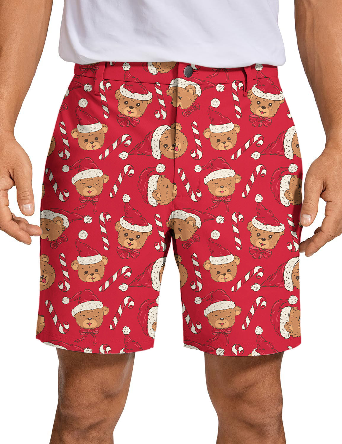 Men's Red Christmas Teddy Bear Golf Shorts