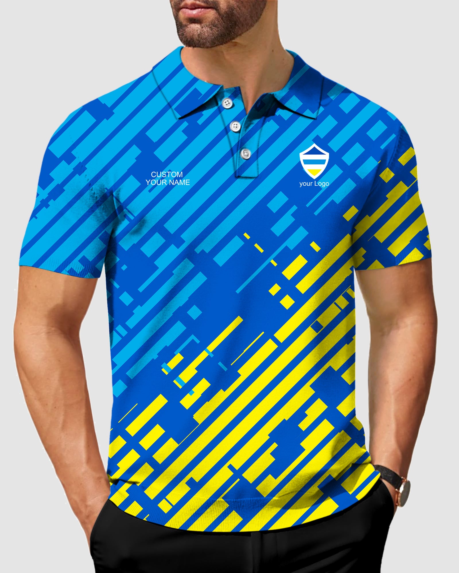 Men's blue yellow sport Team Golf Polo