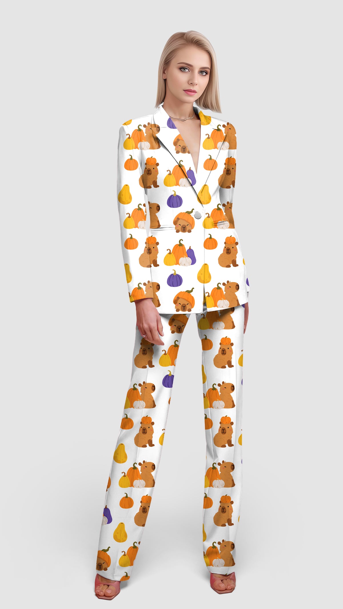 Halloween Capybara Women's Blazer Casual Work Office Blazer Suit set