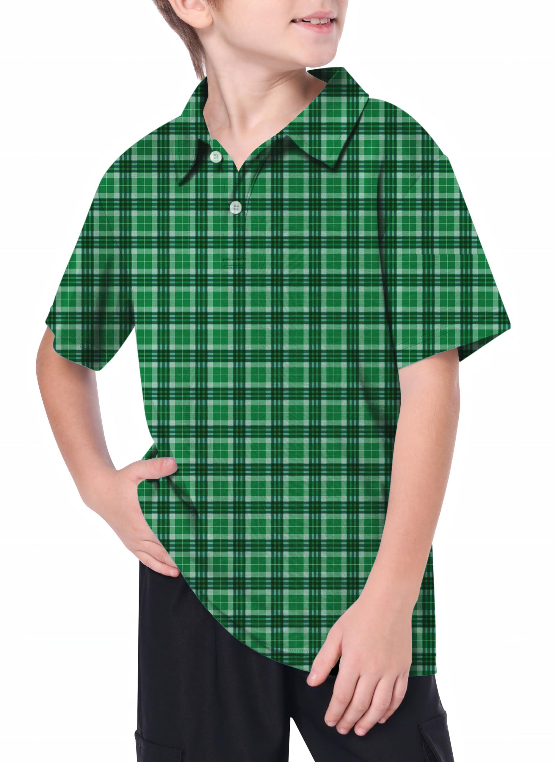 Youth Green grid Golf Polo