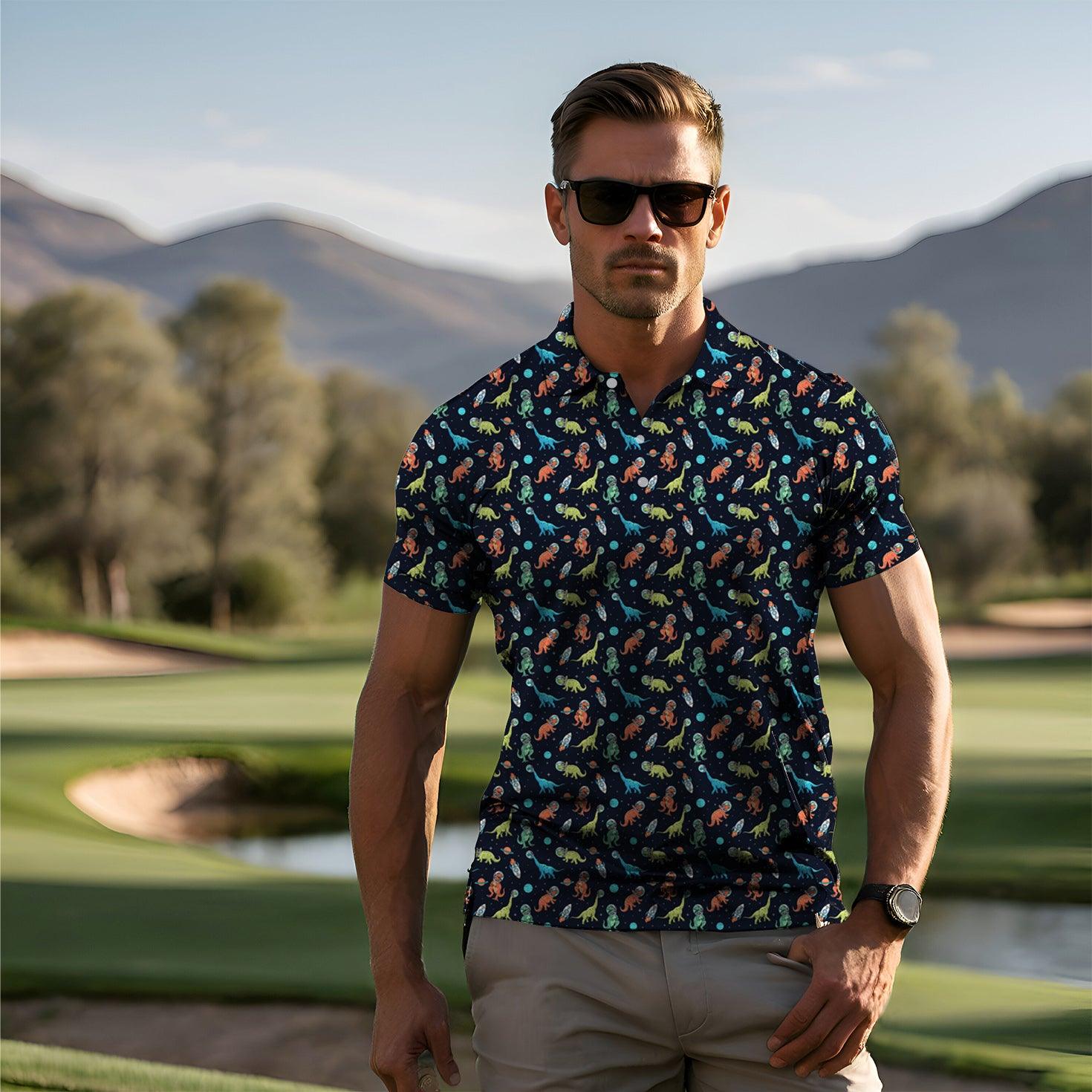 Men's Space Dinosaur golf polo