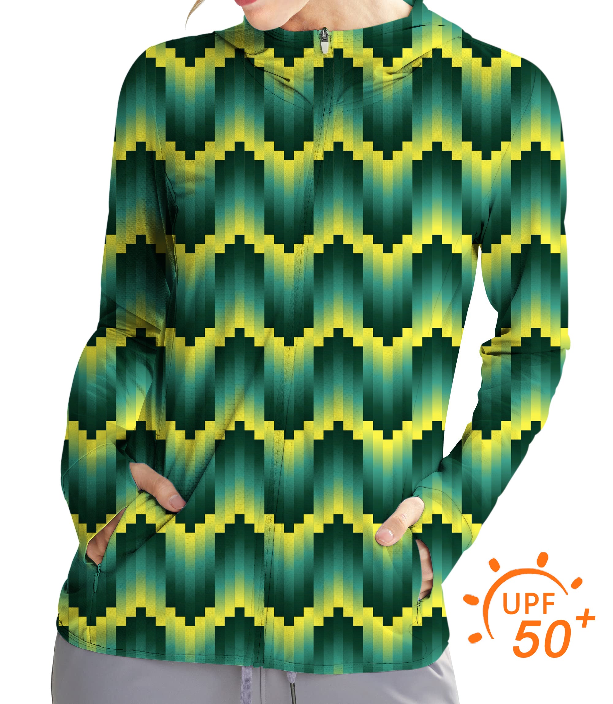 Women's Outdoor Green Ripples Custom Sport Team Competition Uniforms Golf Sun Protection Slim Fit zip hoodies