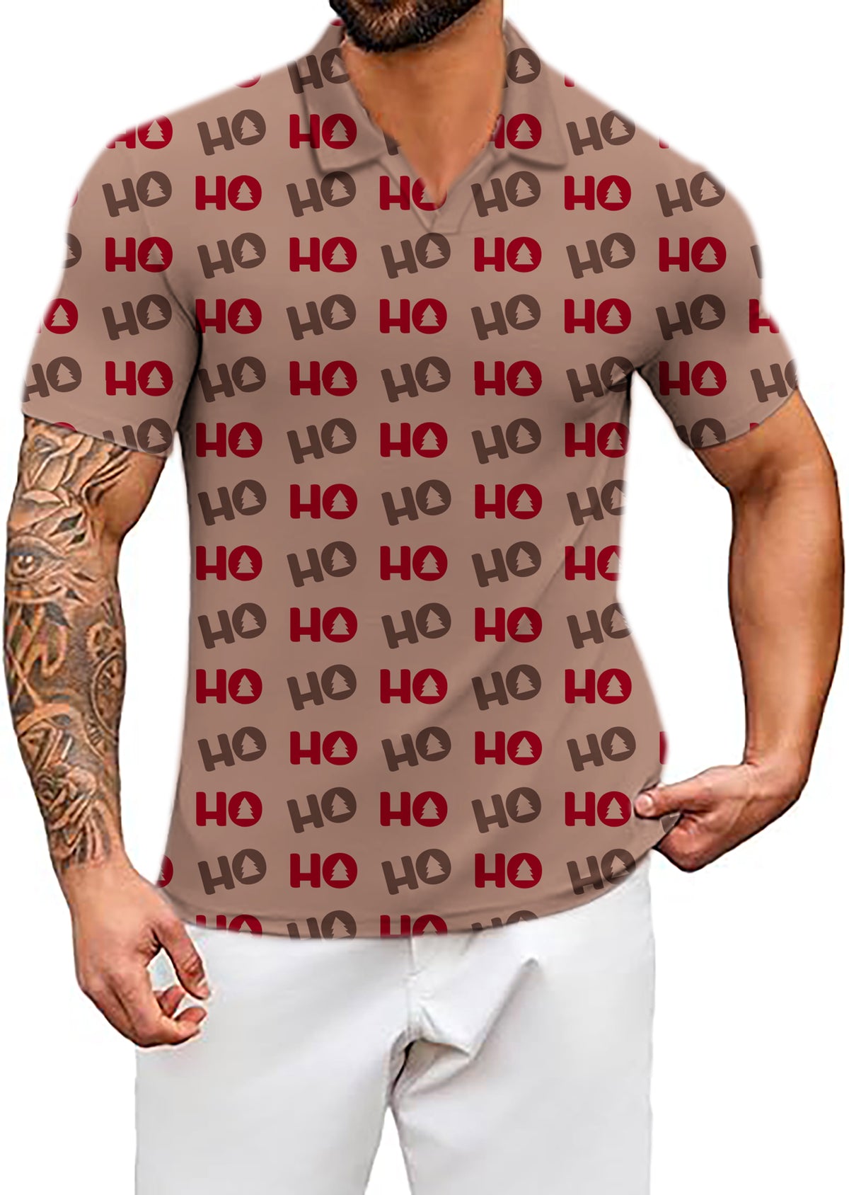 Men's Christmas Tree HO V Neck Golf Polo Shirts