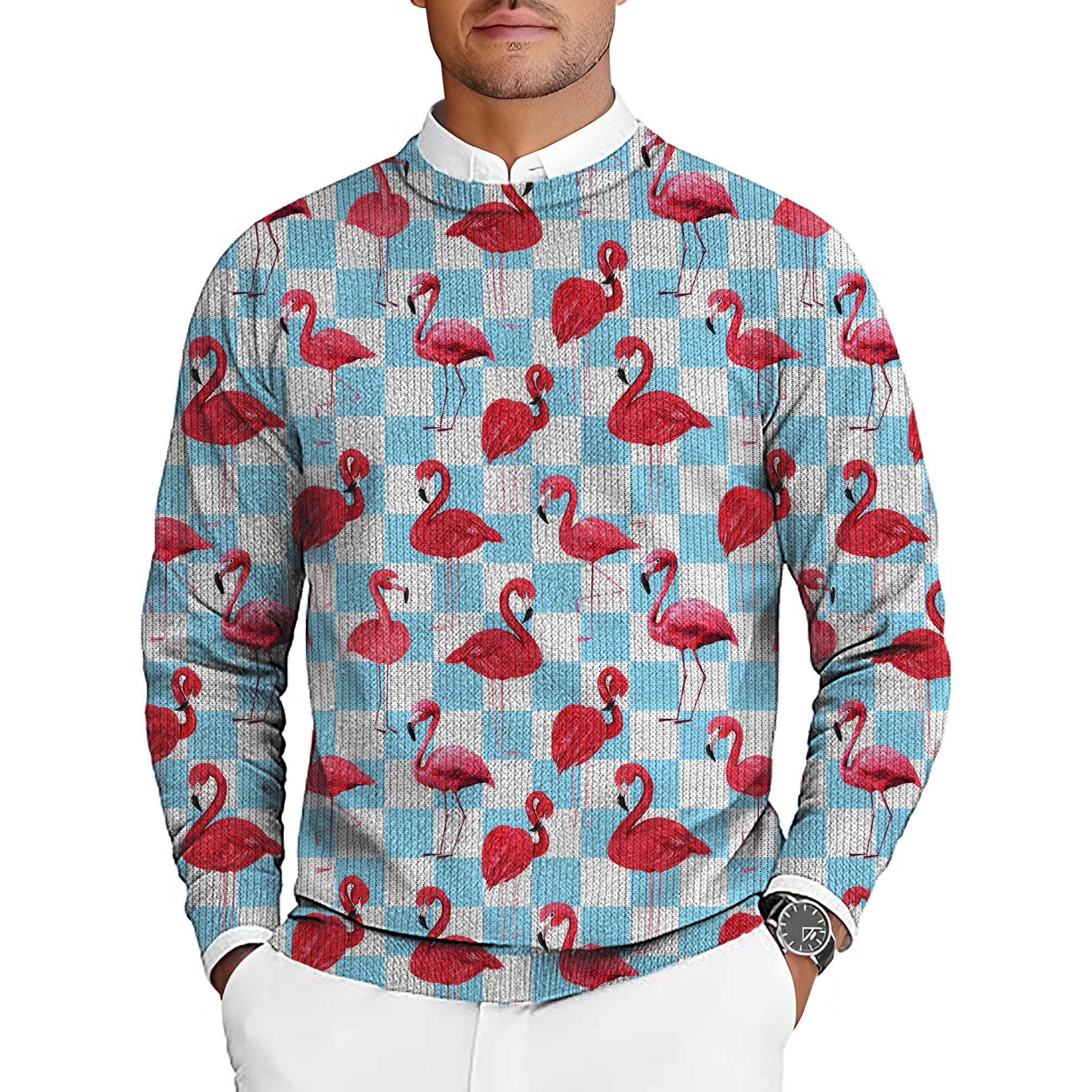 Flamingo Men's Golf Crewneck Pullover Sweaters Ugly Sweater