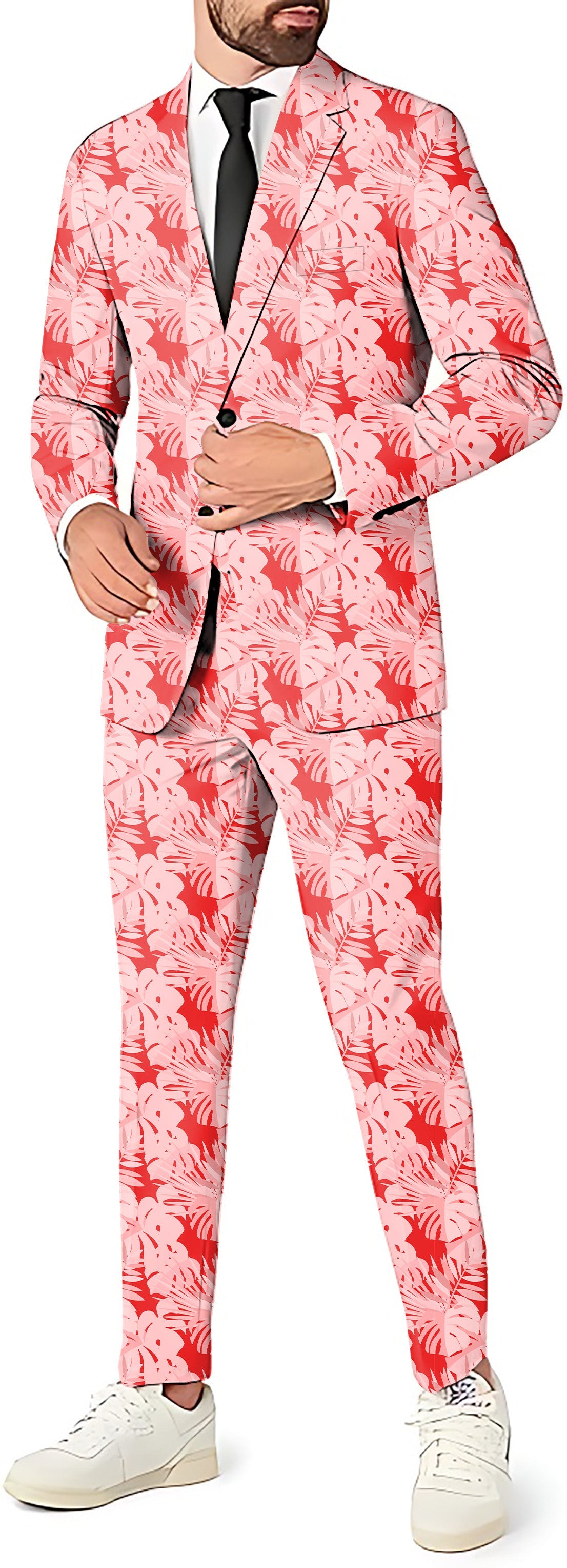 red tropical leaves and plants Men's Party Costumes-Theme Party 2 or 3pcs Suit set-Blazer Pants & Vest
