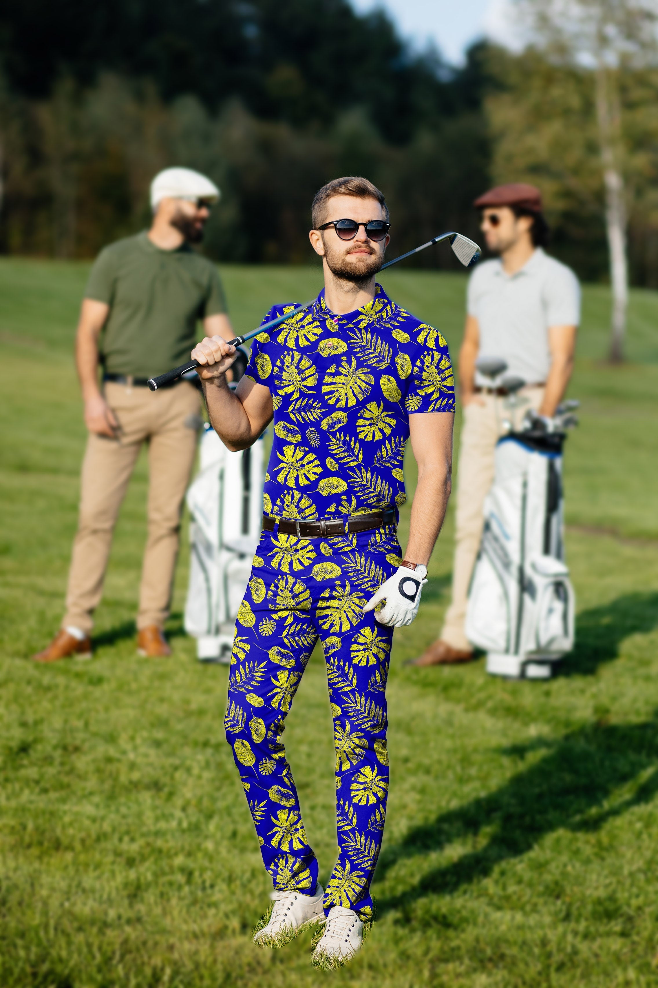 Men's Golf Set Polo+Pants Tropical plants