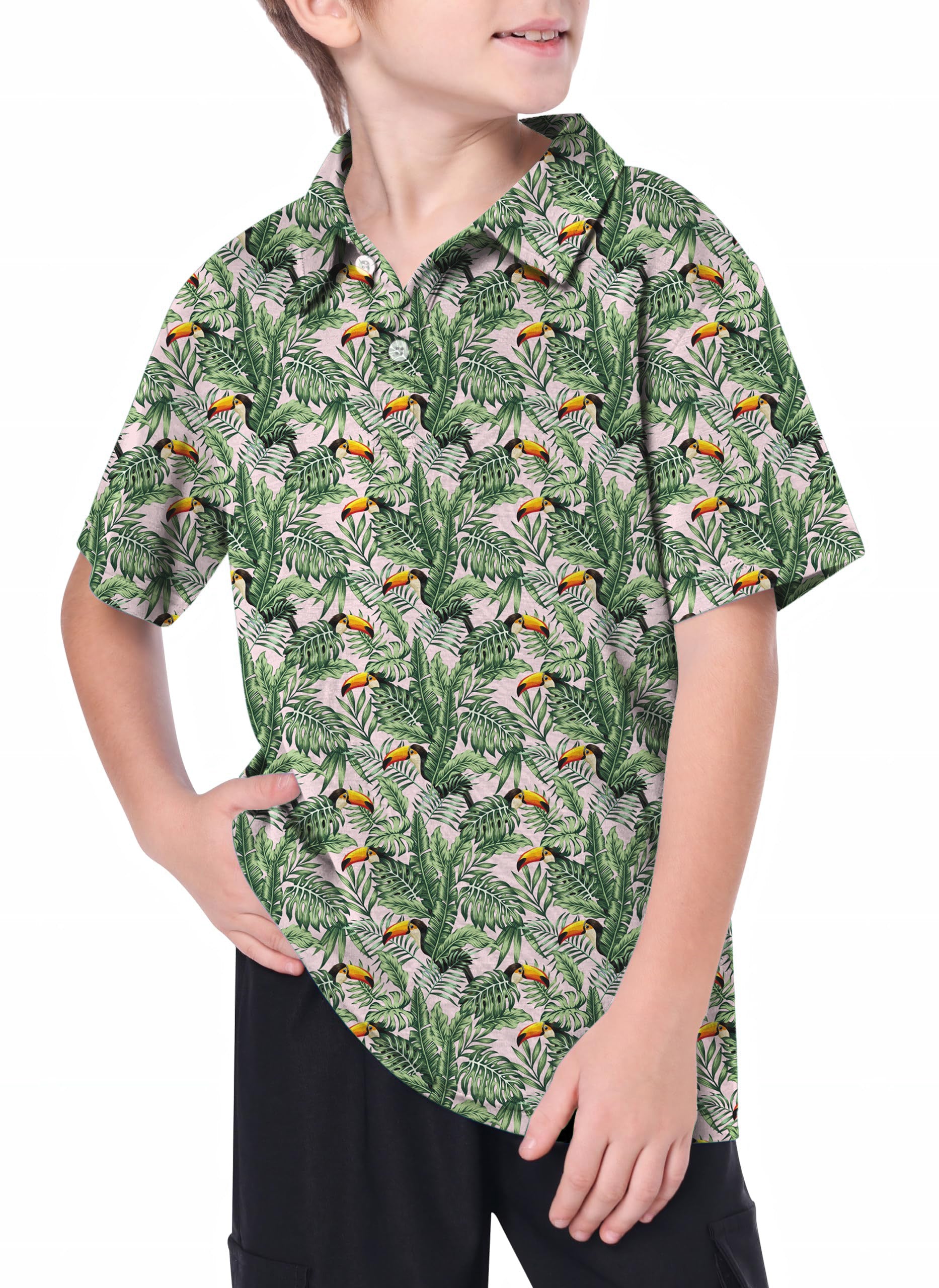 Youth Flamingo green leaves Golf Polo