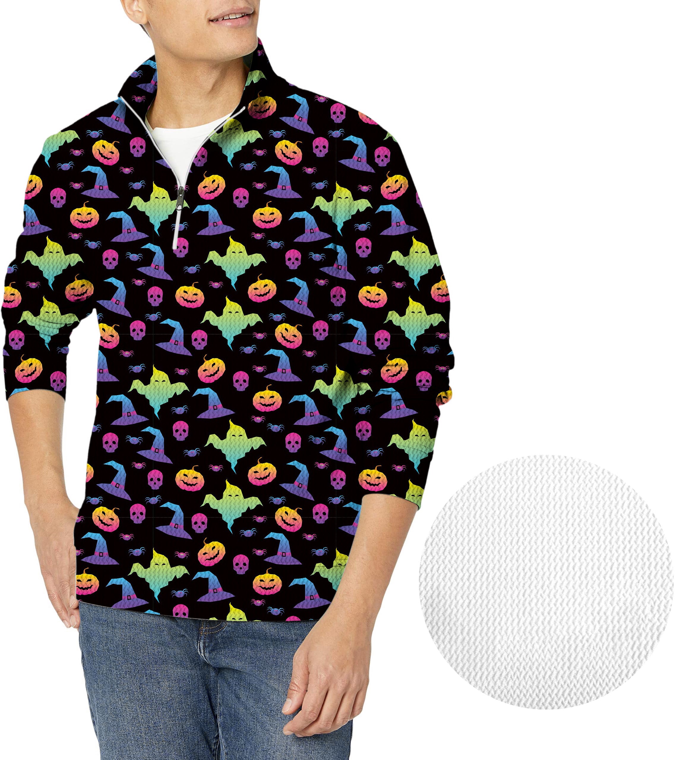 Neon Halloween-Men's Golf Waffle Zipper Pullover