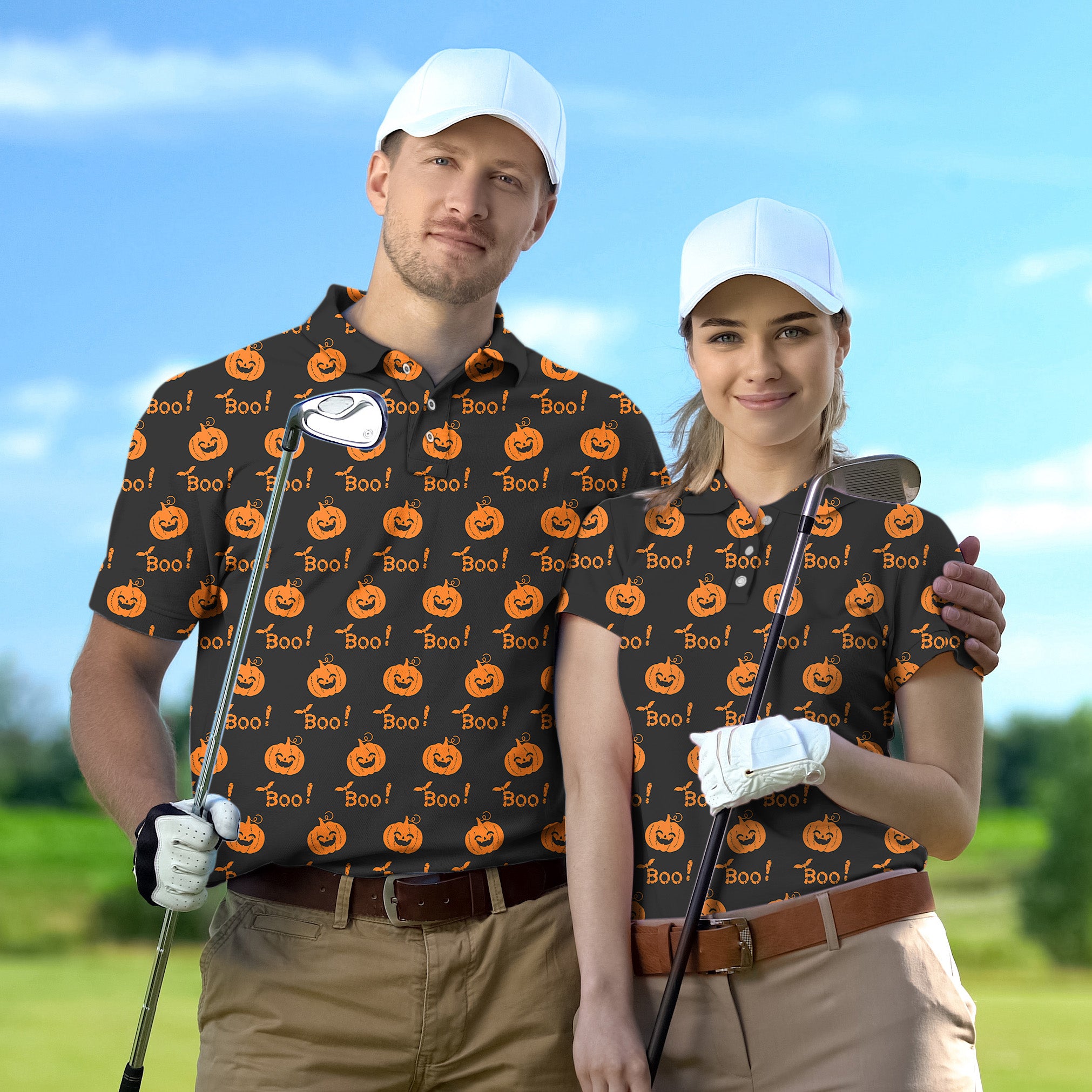 Couple Halloween Boo Pumpkin set Golf Championship Trophy tournament