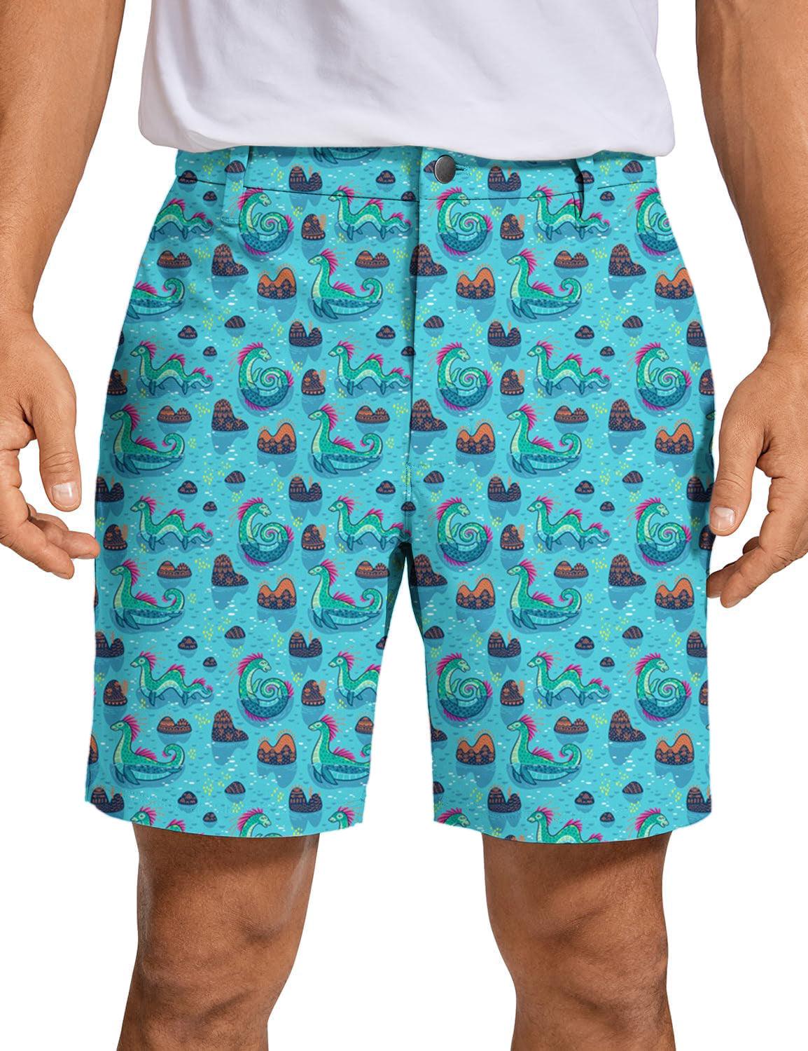 Men Loch Ness Monster Golf Shorts