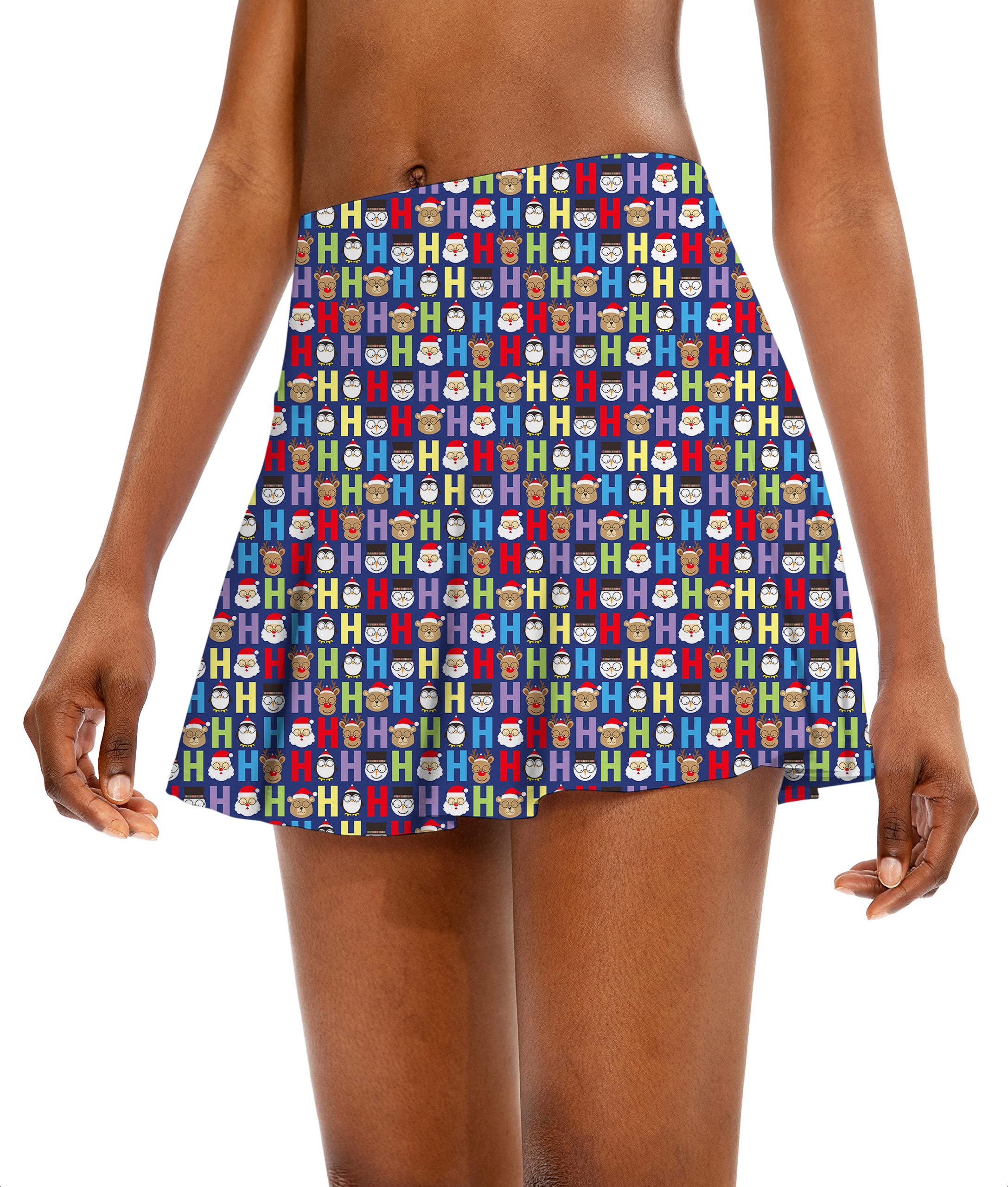 Cartoon H Elk Christmas Women's Athletic Golf Skorts Flared Skirts