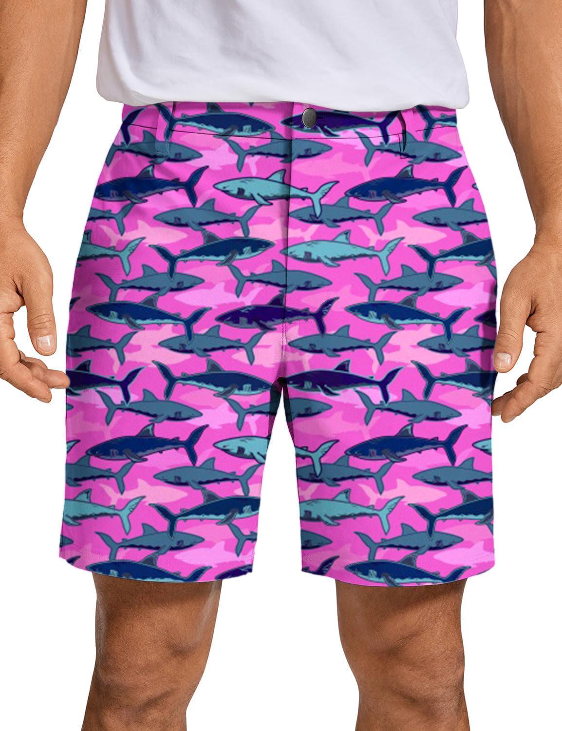 Men Electric Sharks Pink Golf Shorts