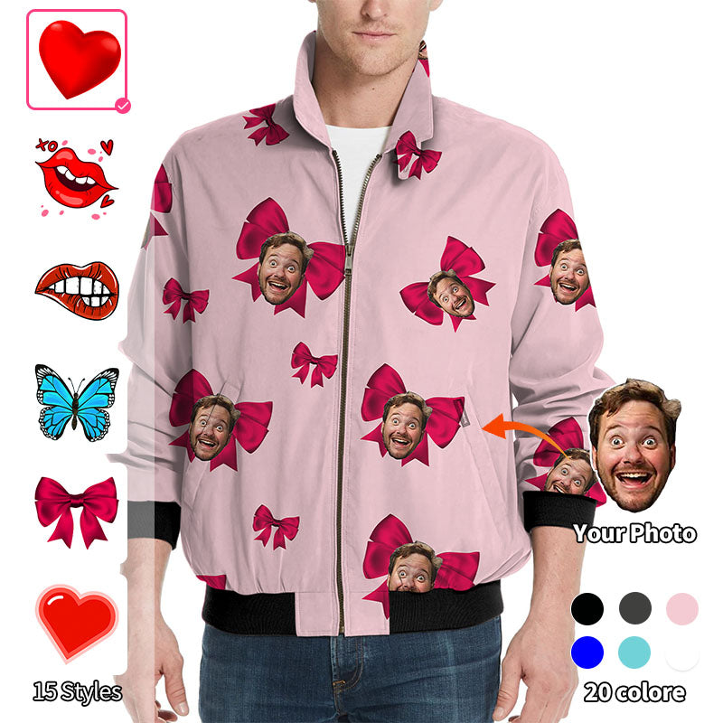 Valentine's Day Custom Photo Face Custom Color Pink Love Men's Golf Windbreaker Light Jacket