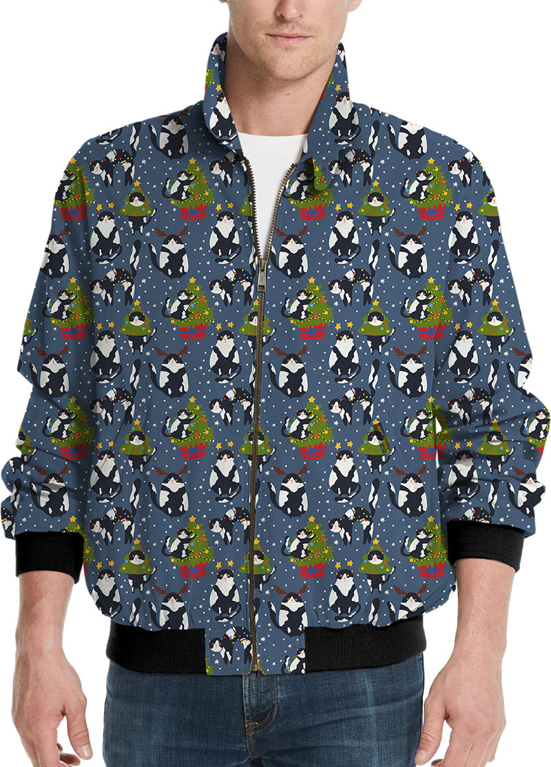 Men's golf windbreaker jacket with Christmas black and white cat pattern