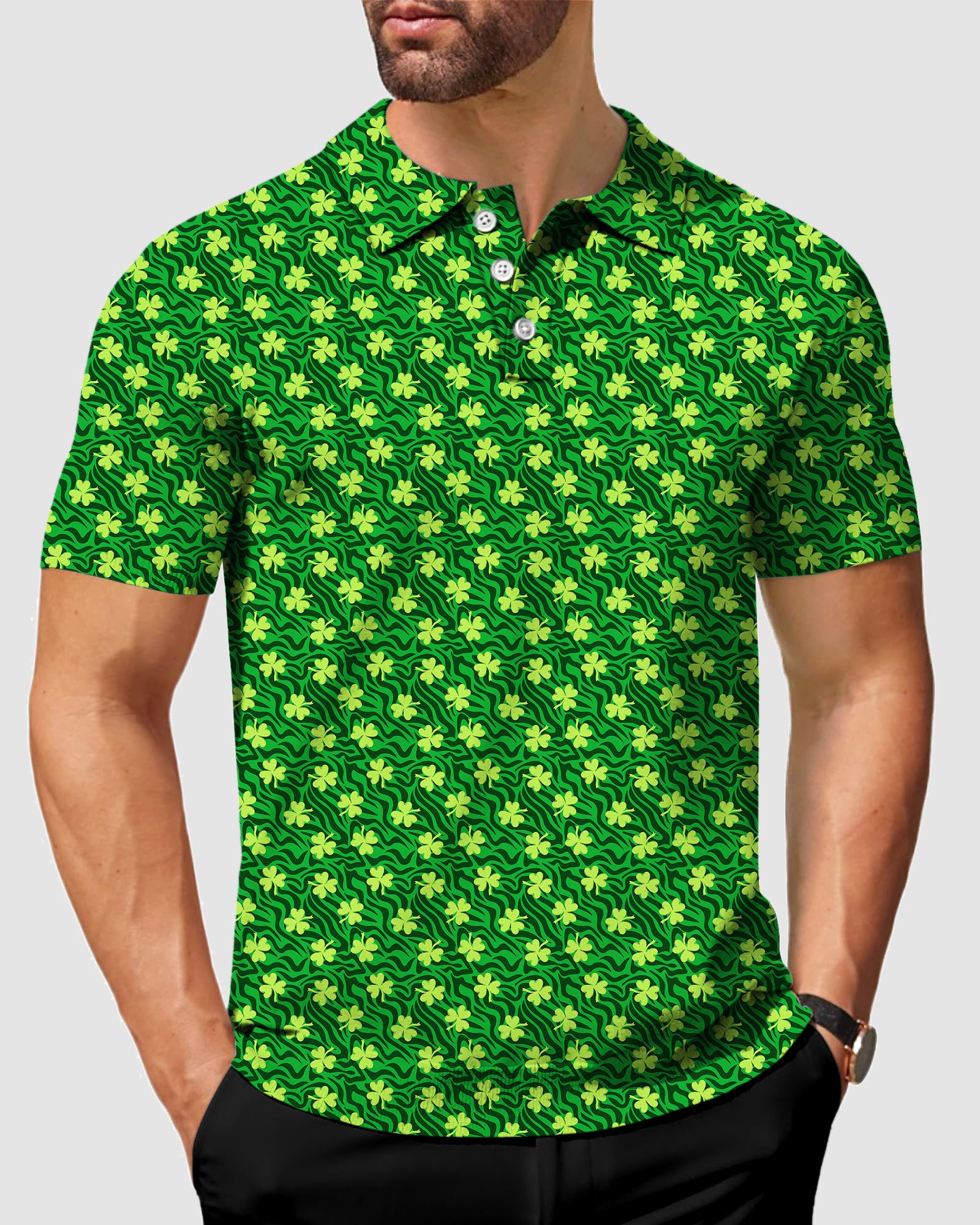 Men's Leaf clover Green zebra St. Patrick's Day Golf Polo