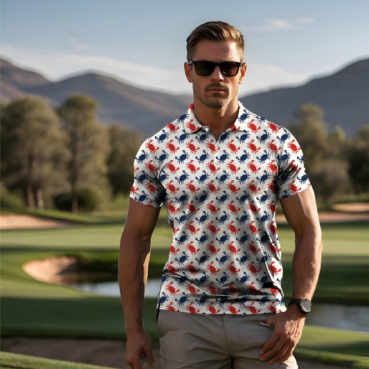 Men's golf polo Blue and red Crab