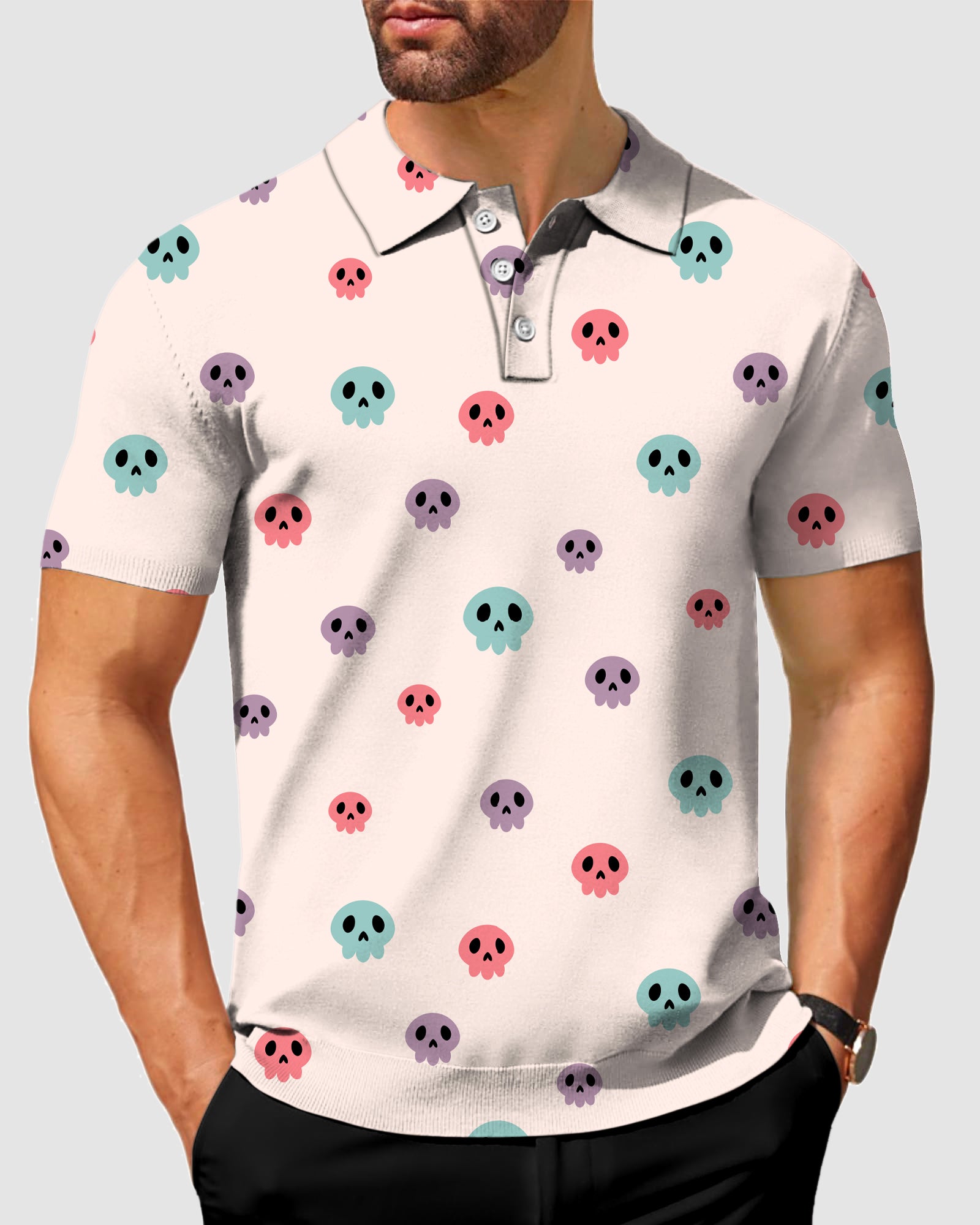 Men's Colorful Halloween Skull Polo