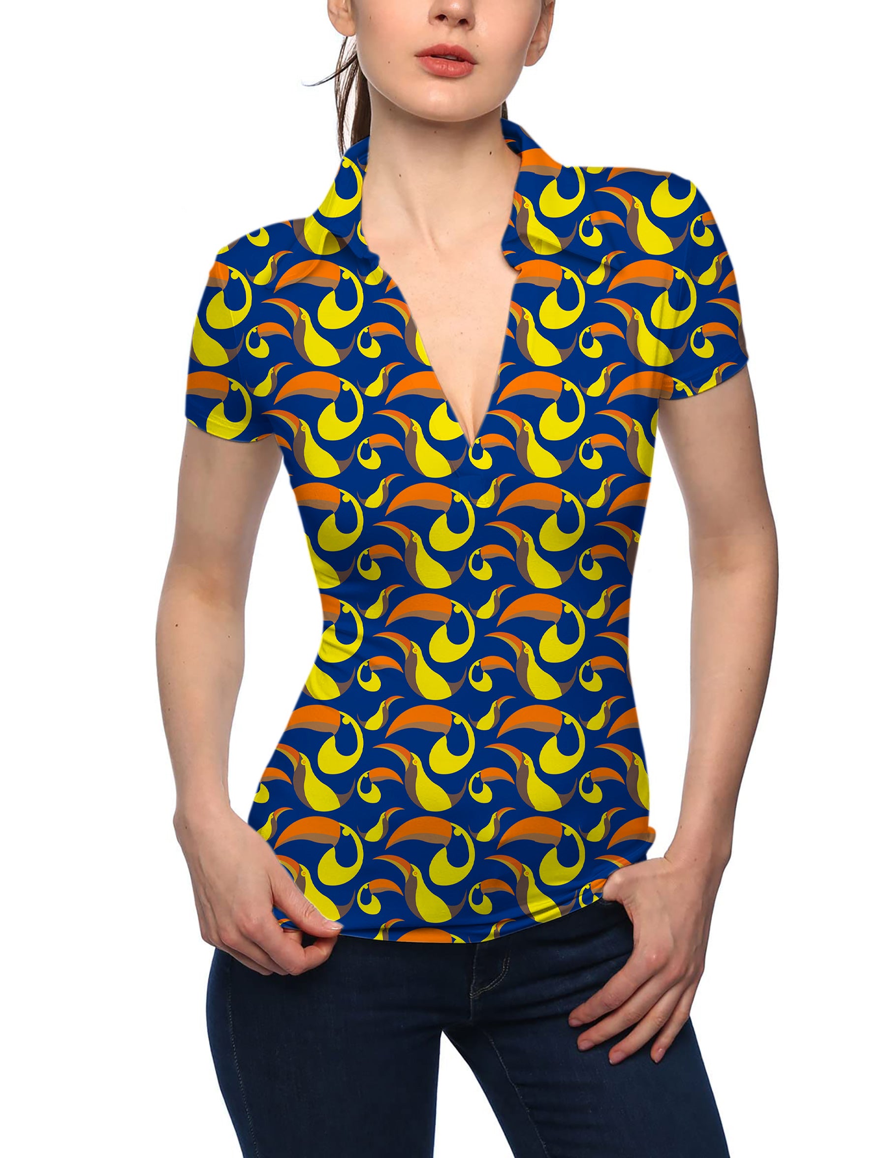 Women's toucan V Neck Golf Polo
