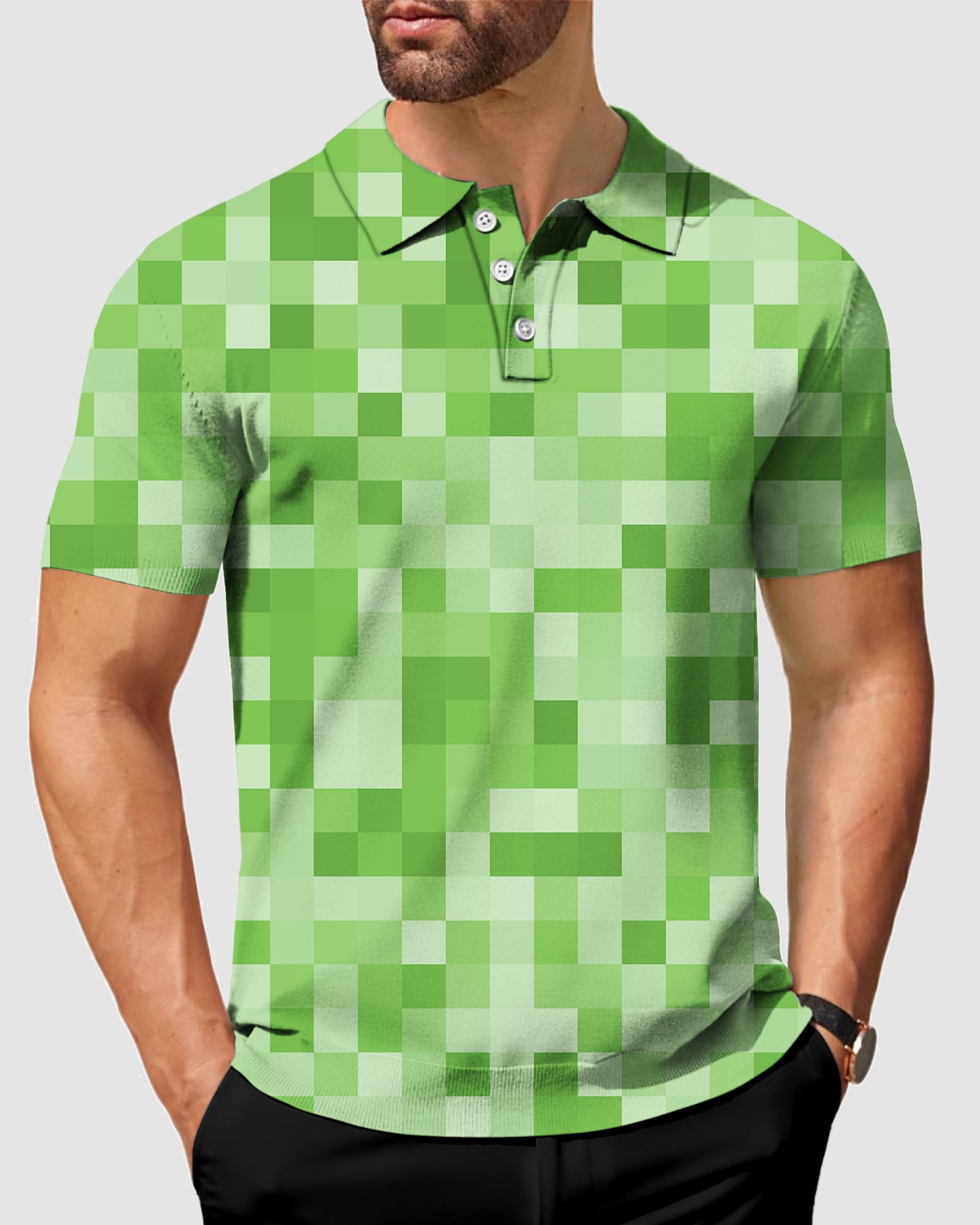 Men's Light Green Pixel Big Polo