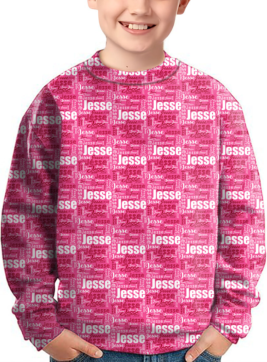 Custom name fuchsia Crewneck Pullover Kids Ugly Sweater