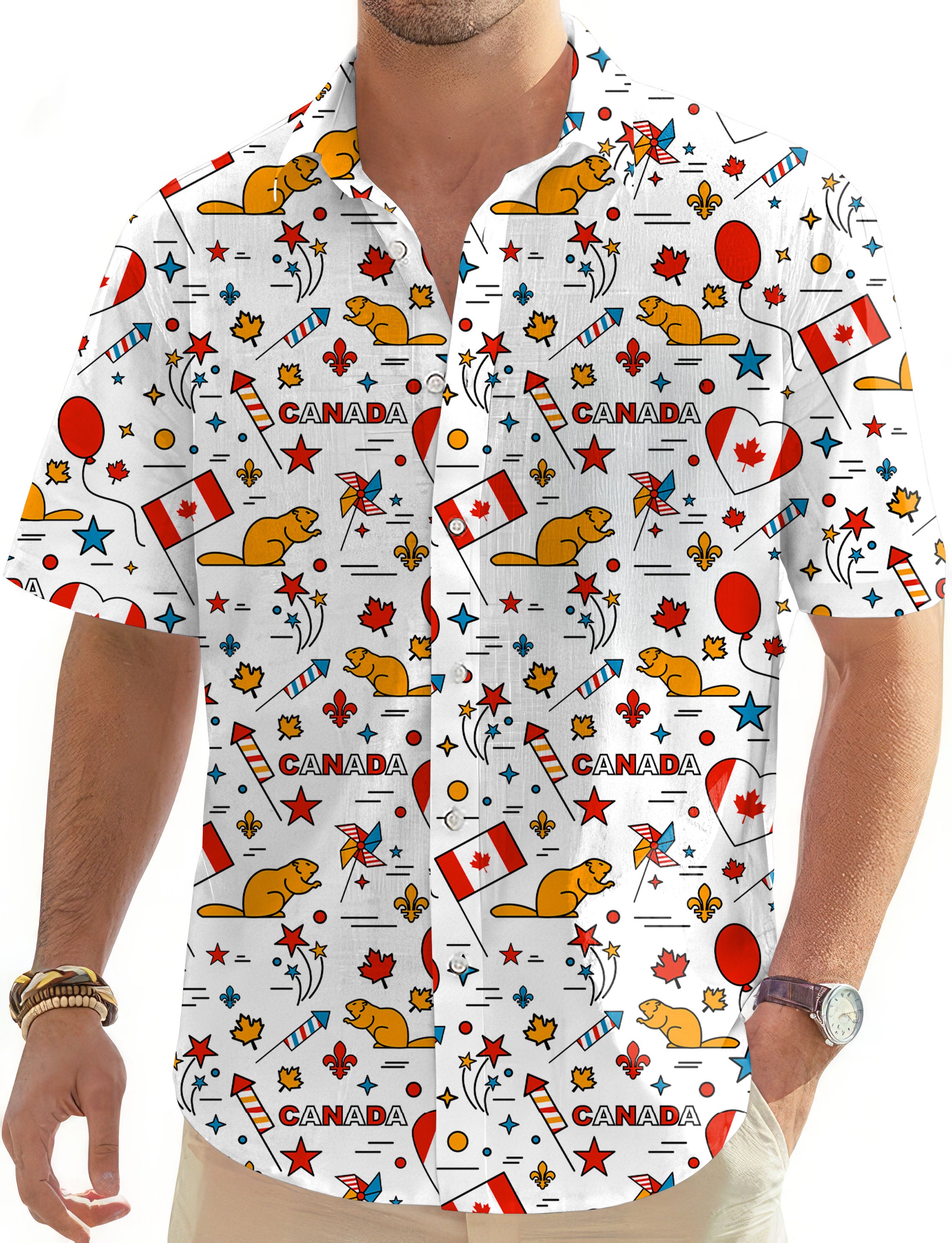 Canadian Balloon Squirrel Men's Golf Hawaiian Shirts Button Down Shirt