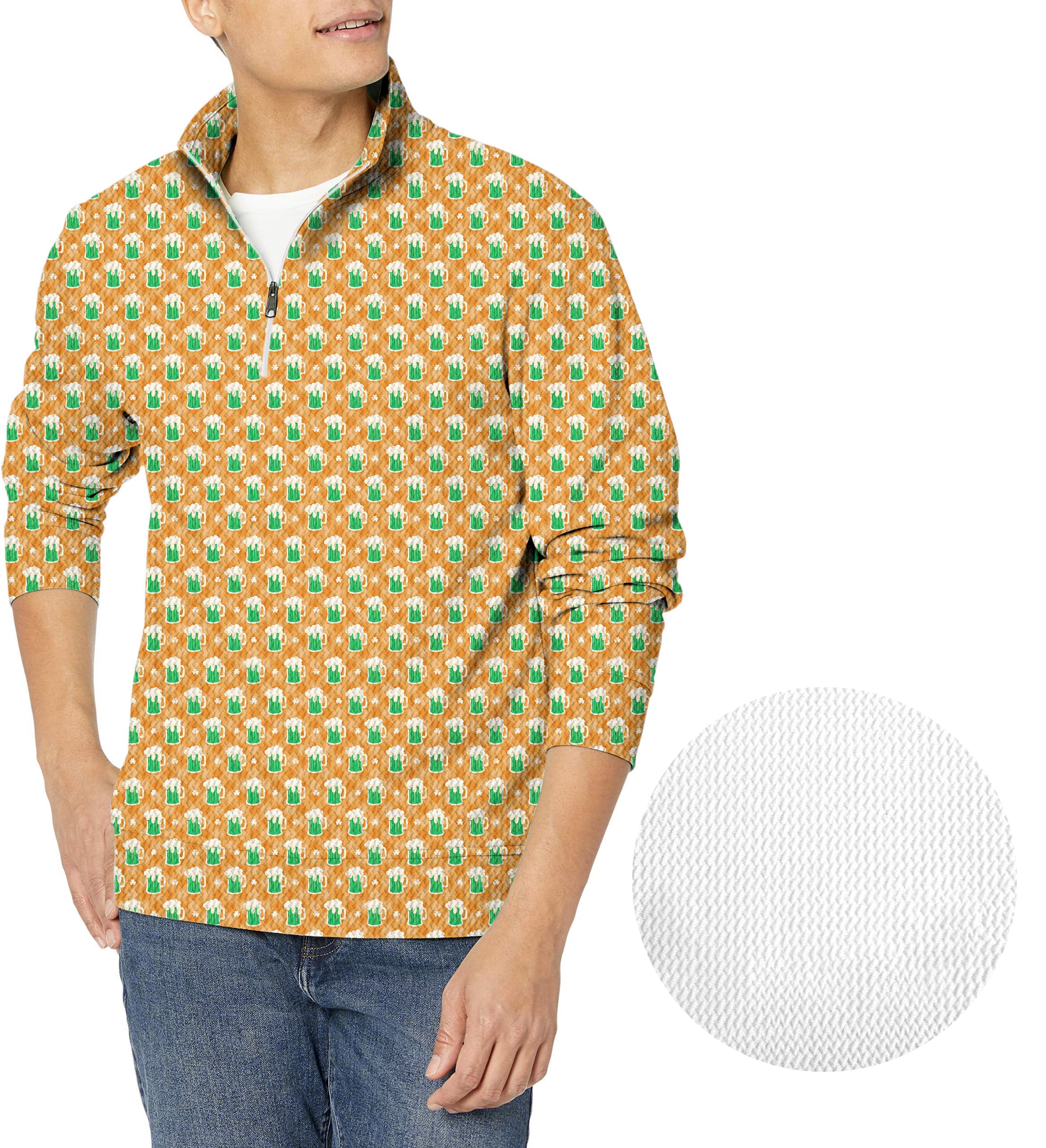 Green beer and clover leaf St. Patrick's Day-Men's Golf Waffle Zipper Pullover