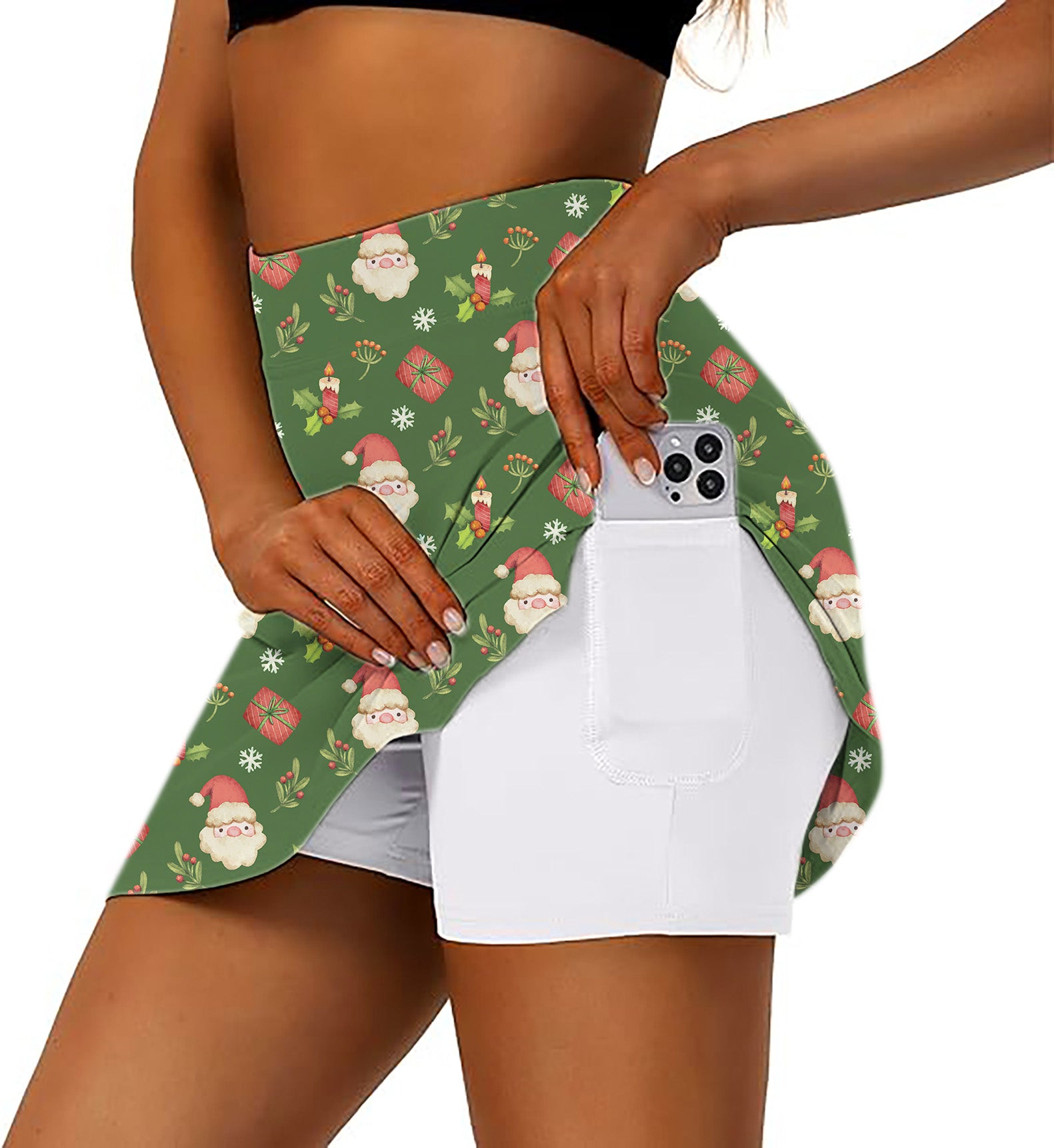 Women's Marry Christmas Gift Golf Skirts Inner Shorts Pocket