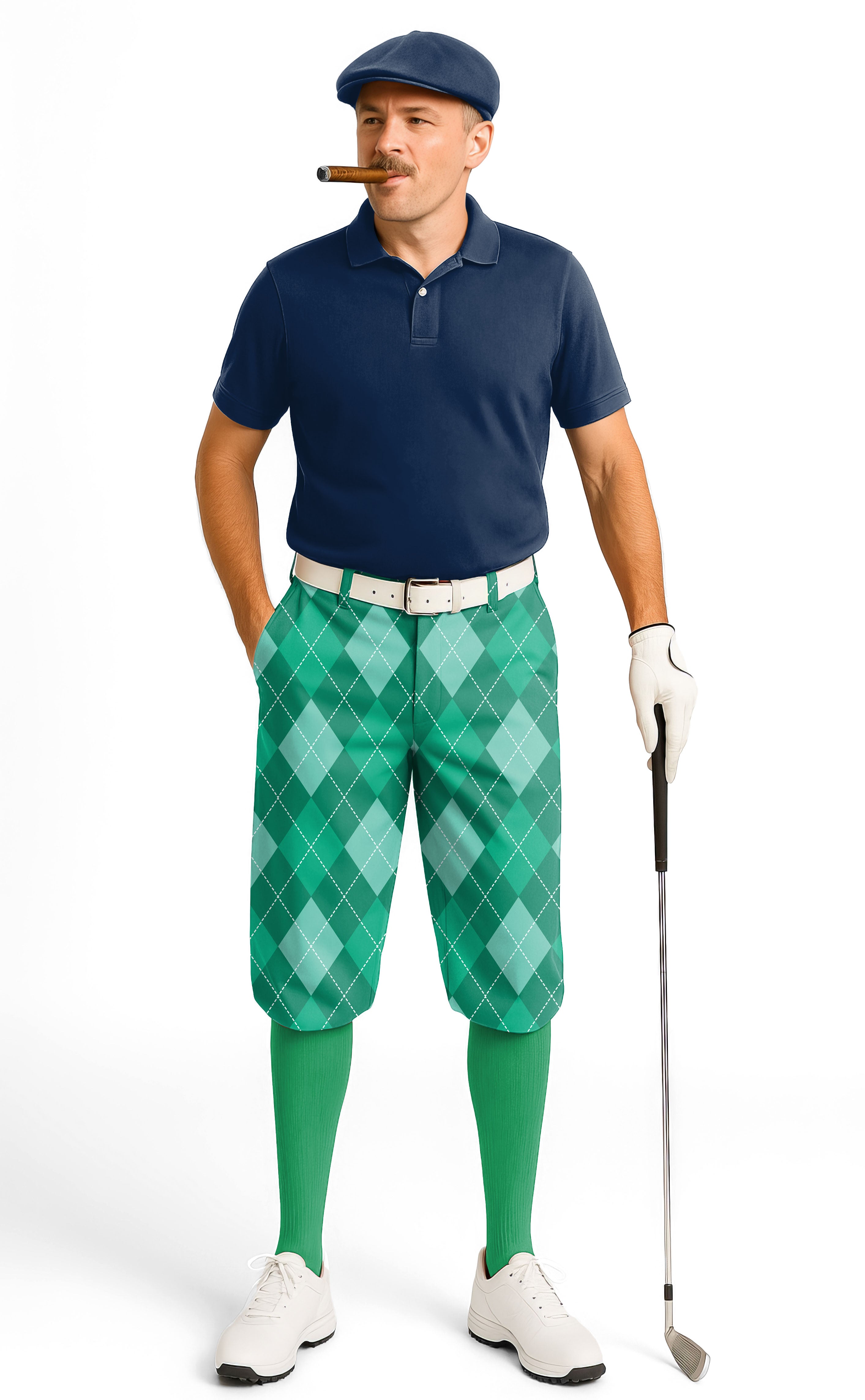 Green Argyle-Men's Golf Knickers Pants