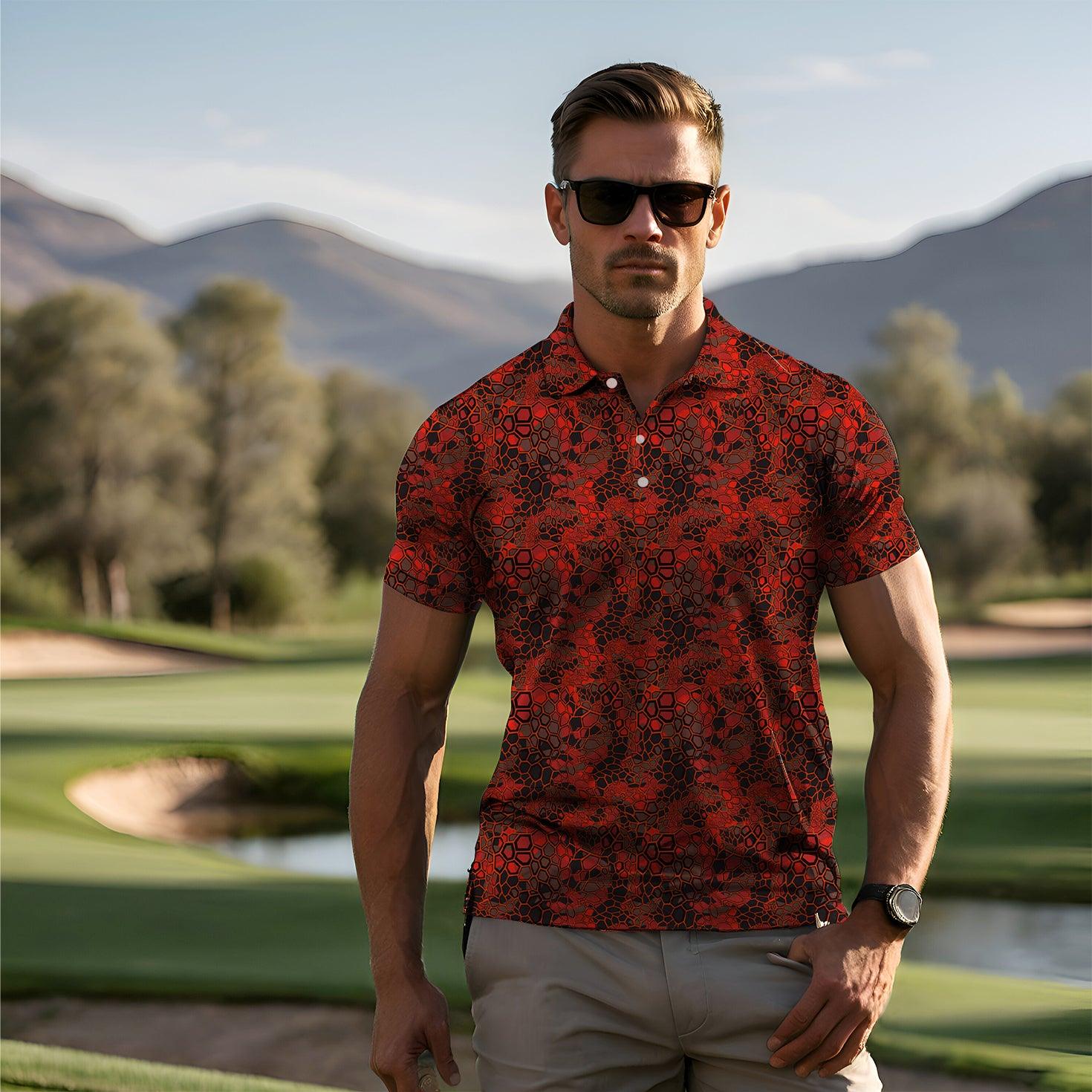 Men's Red Dragonscale golf polo