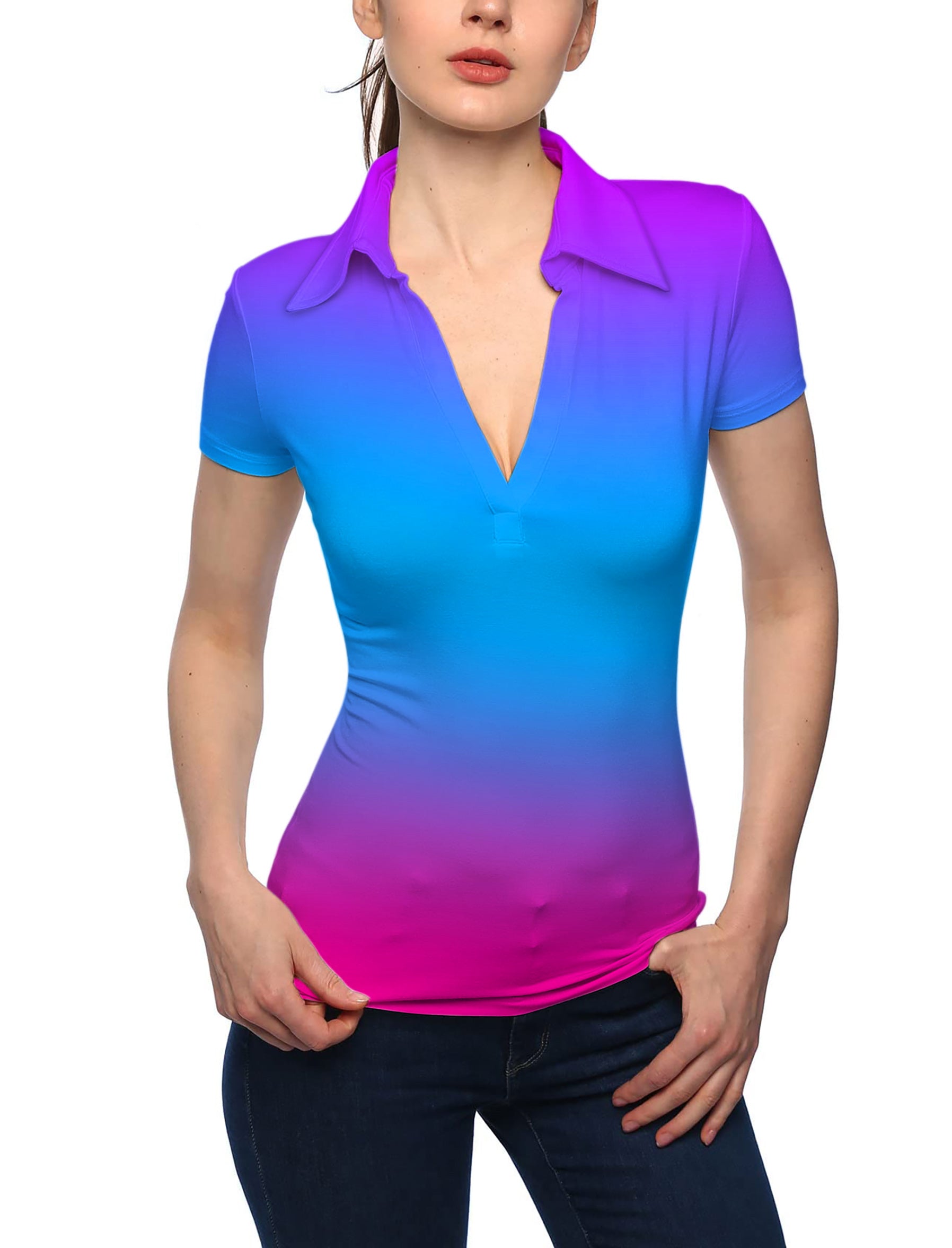 Women's Neon Gradients V Neck Golf Polo