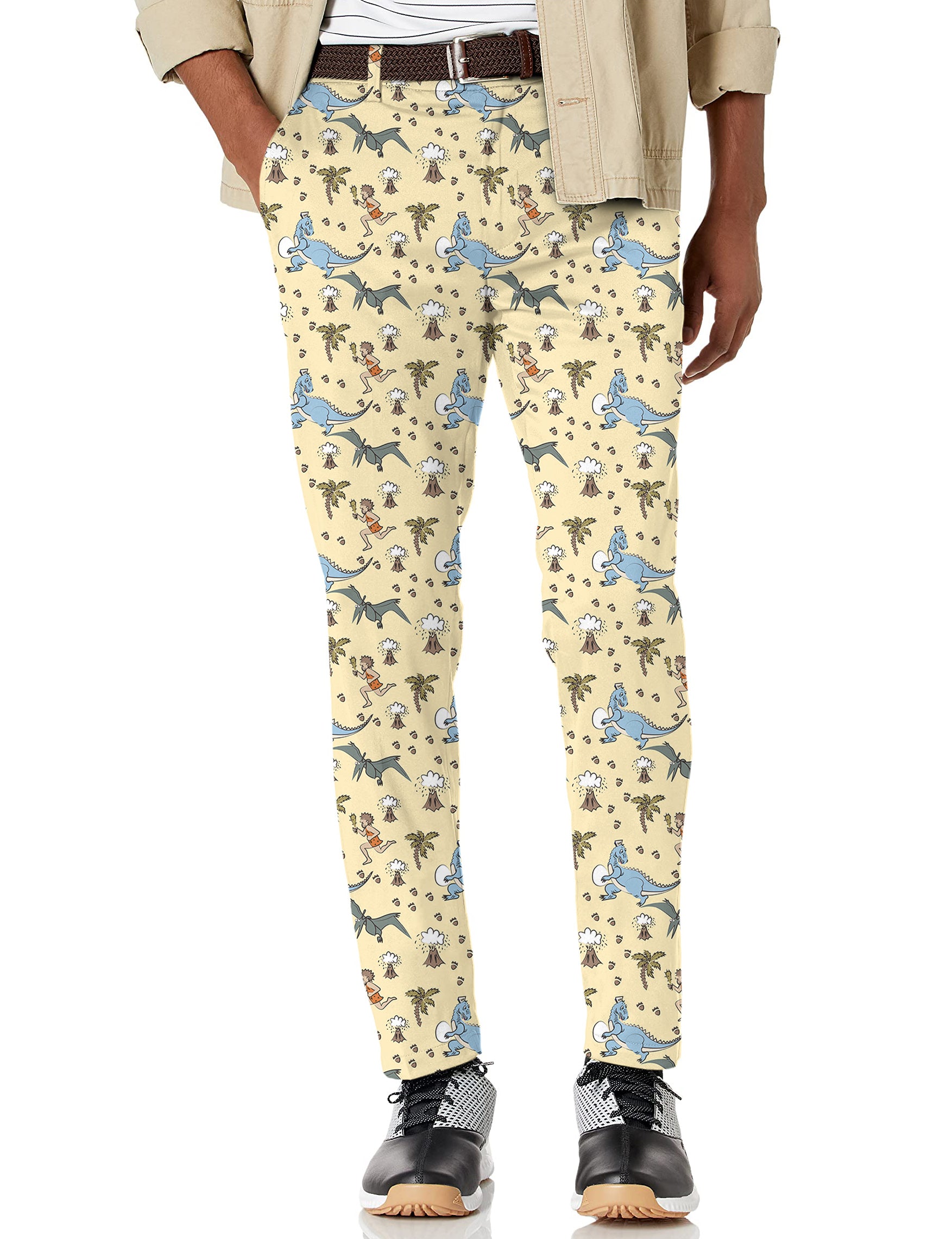 Men's dinosaur wild man volcano Stretch Golf Pants