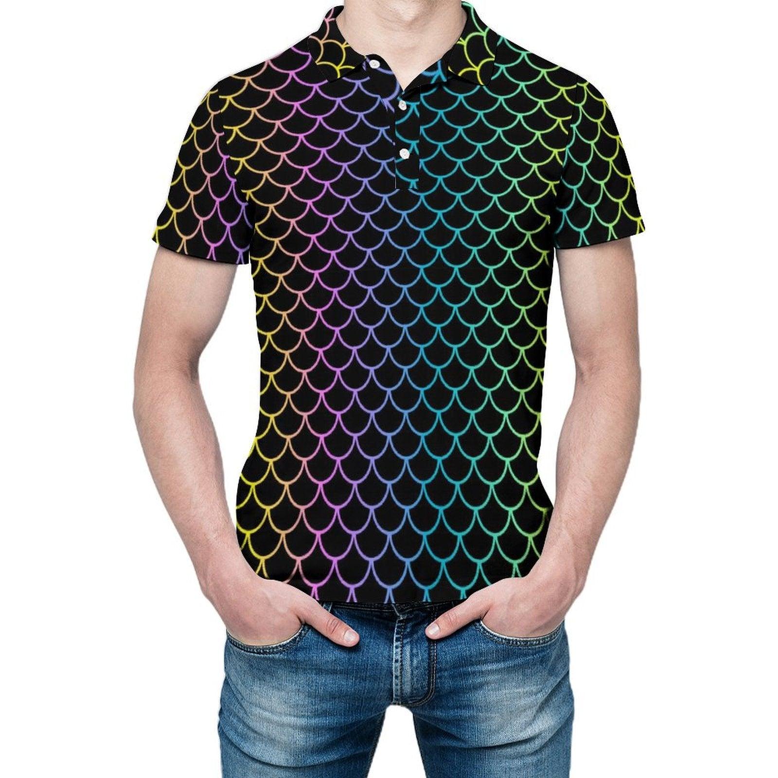 Fish scale gradient color Men's golf polo