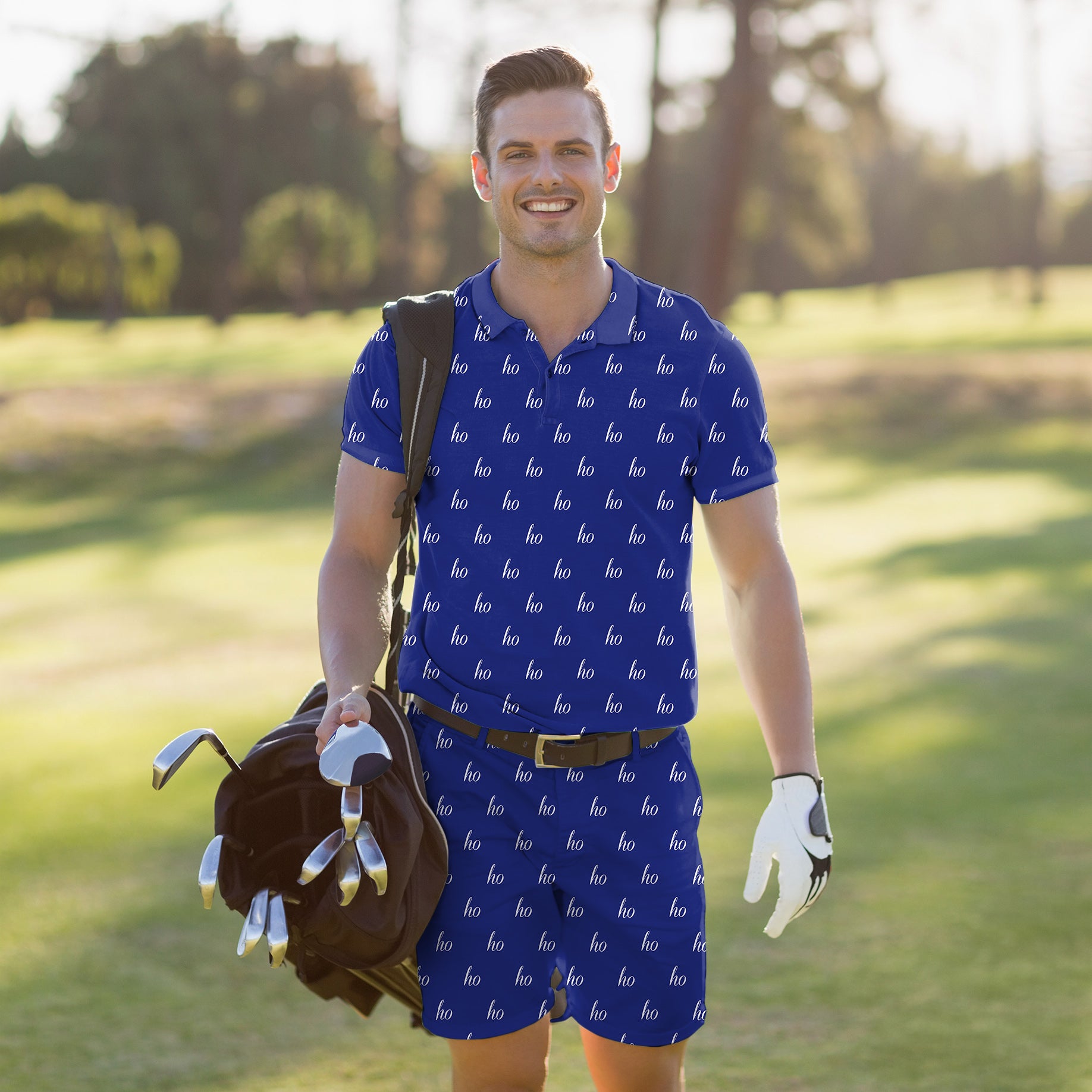 Men's Golf Set Polo+Shorts Blue Custom Name Christmas