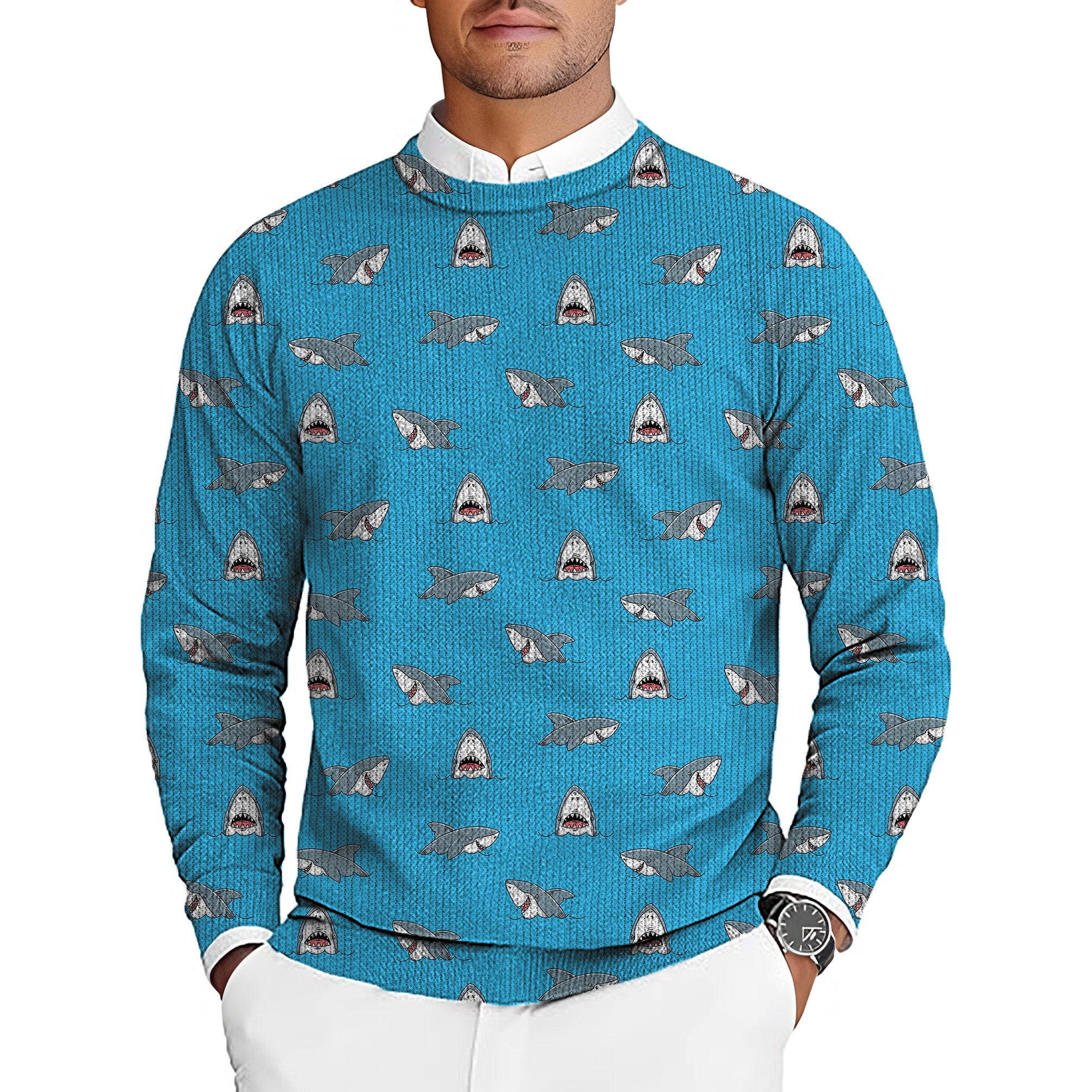 Chomp Chomp shark Men's Golf Crewneck Pullover Sweaters Ugly Sweater