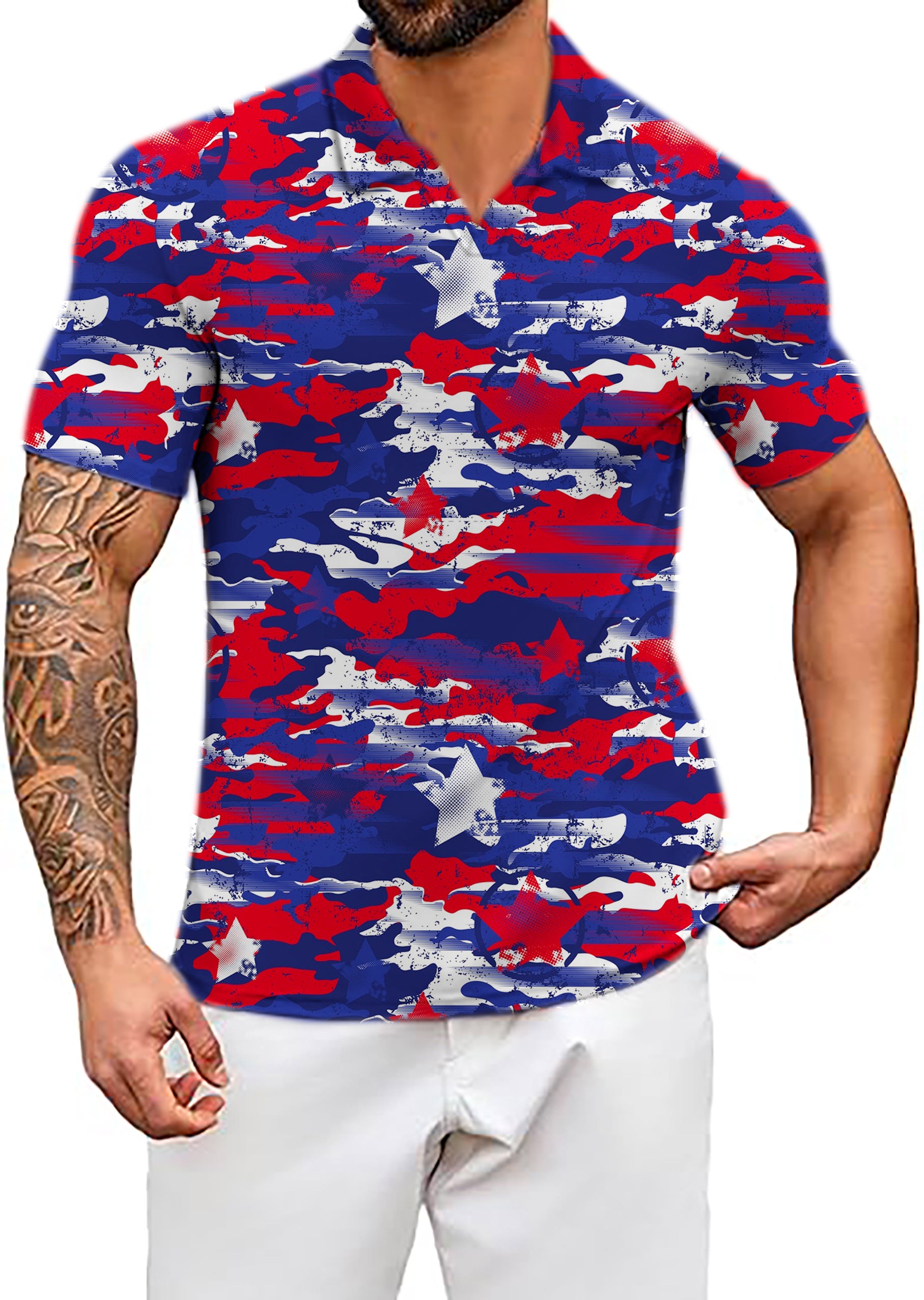 Men's USA camo V Neck Golf Polo Shirts