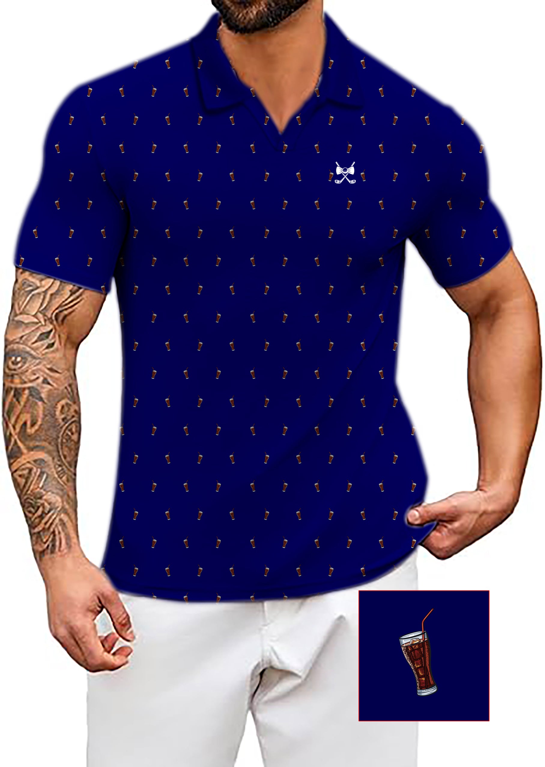 Men's Navy Cola Glass Cup V Neck Golf Polo Shirts