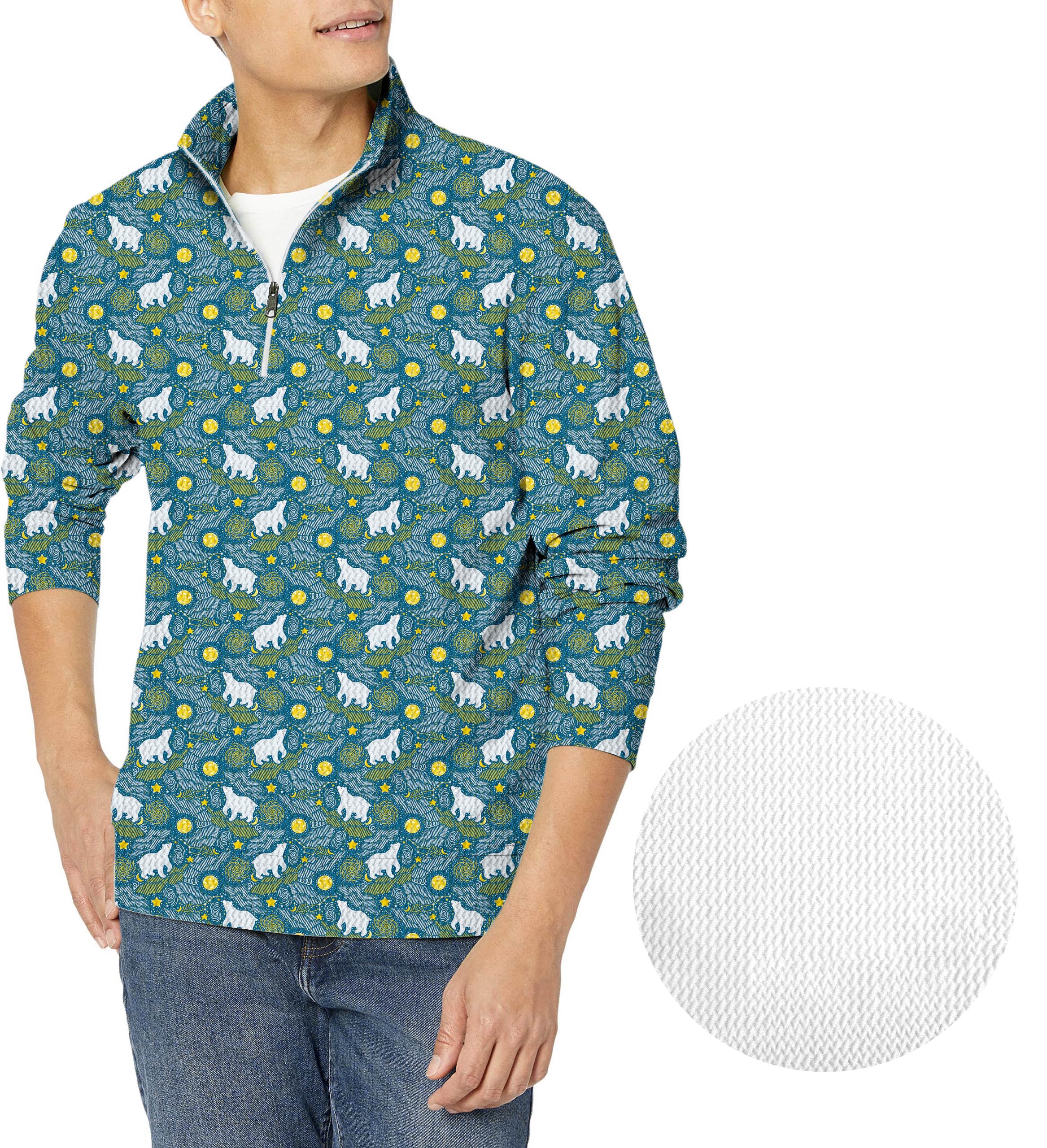 Star mountain bear-Men's Golf Waffle Zipper Pullover
