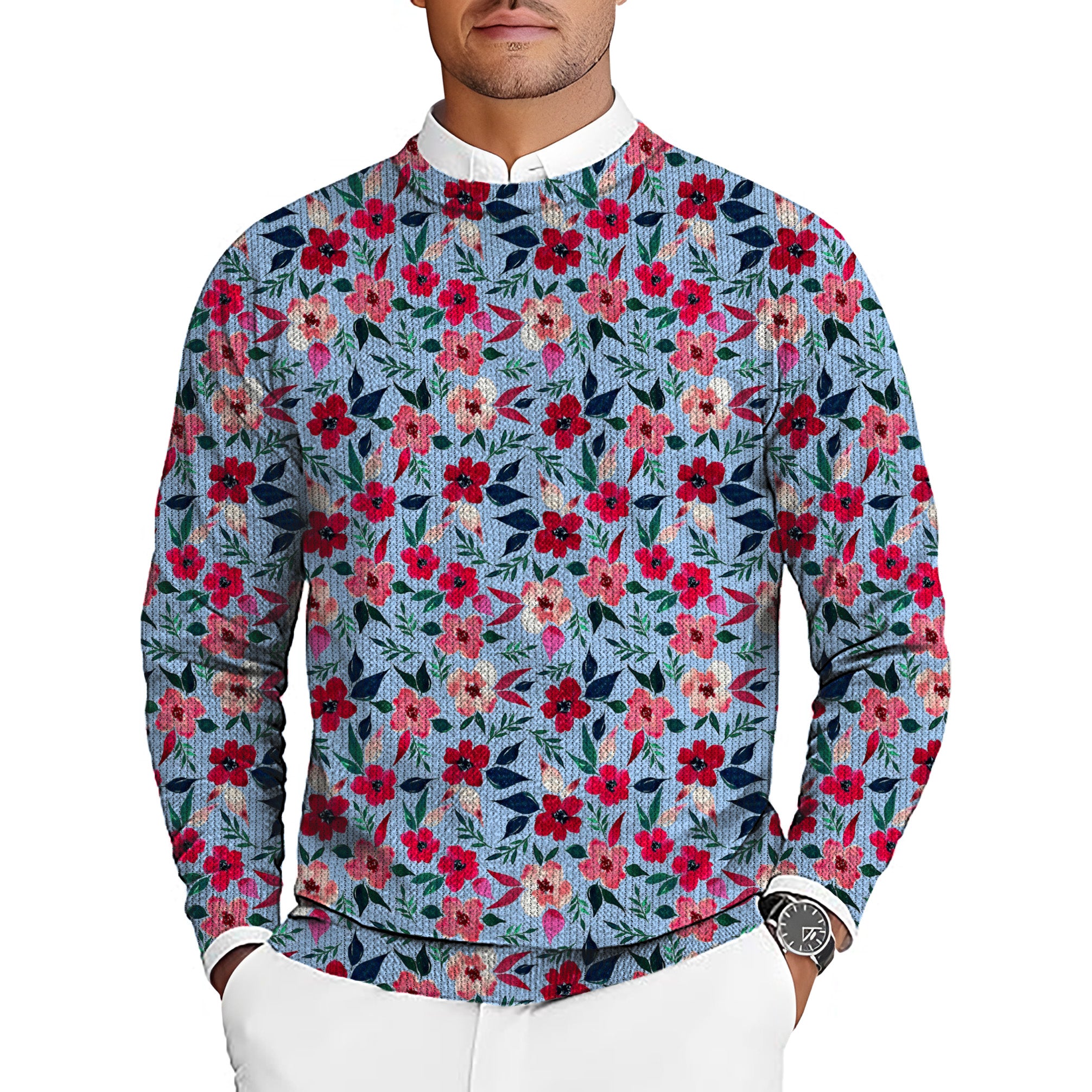 Tropical flowers Men's Golf Crewneck Pullover Sweaters Ugly Sweater