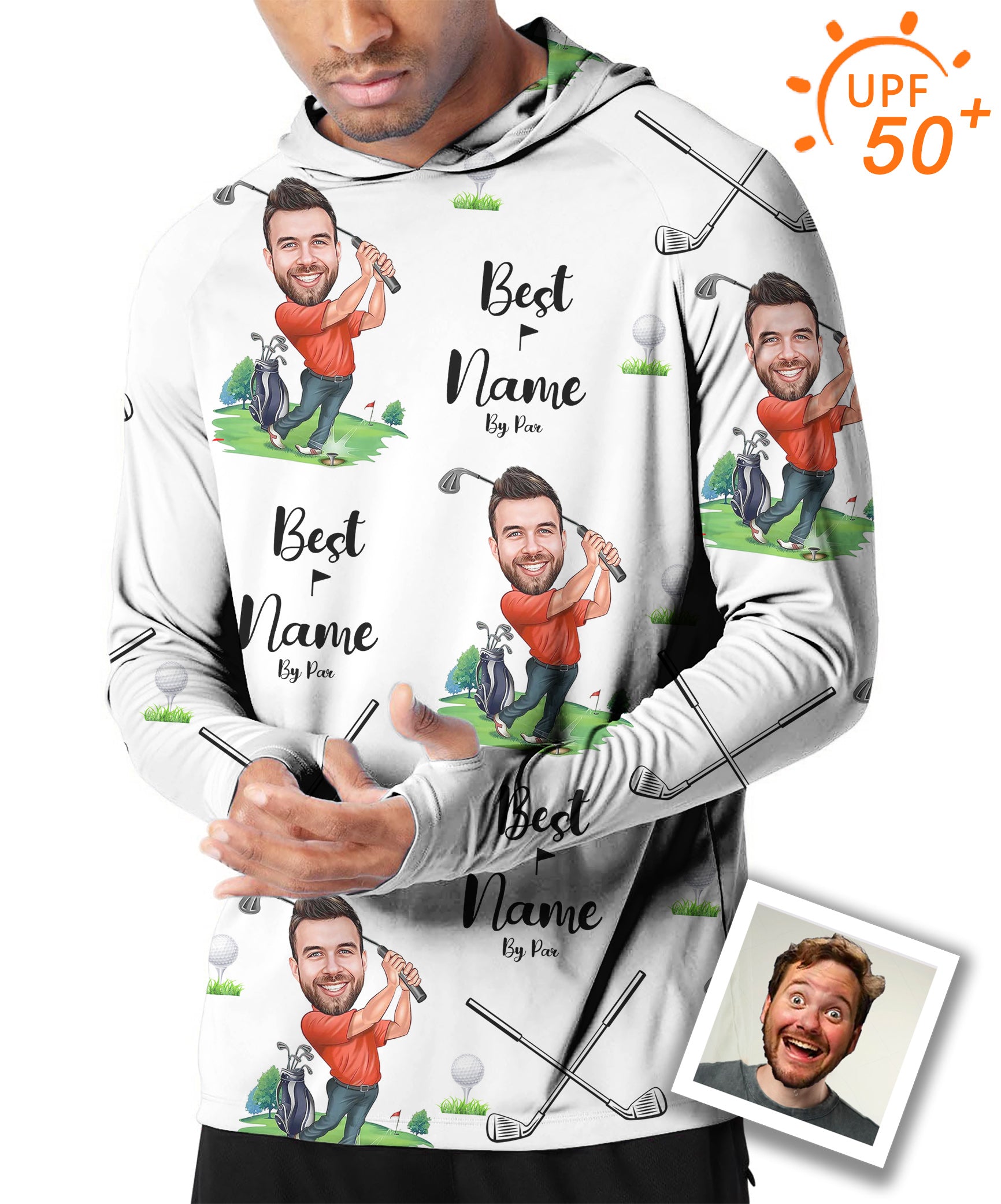 Men's Outdoor Custom Photo Face & Your Name Golf Sun Protection Slim Fit  hoodies