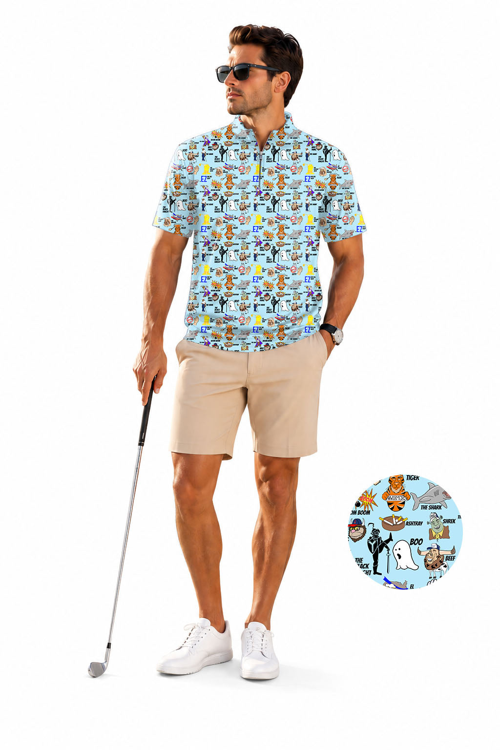 Men's Short Sleeve Quarter Zip Golf Pullover Professional Nicknames Big EZ Embroidery Sam’s Weird Studio