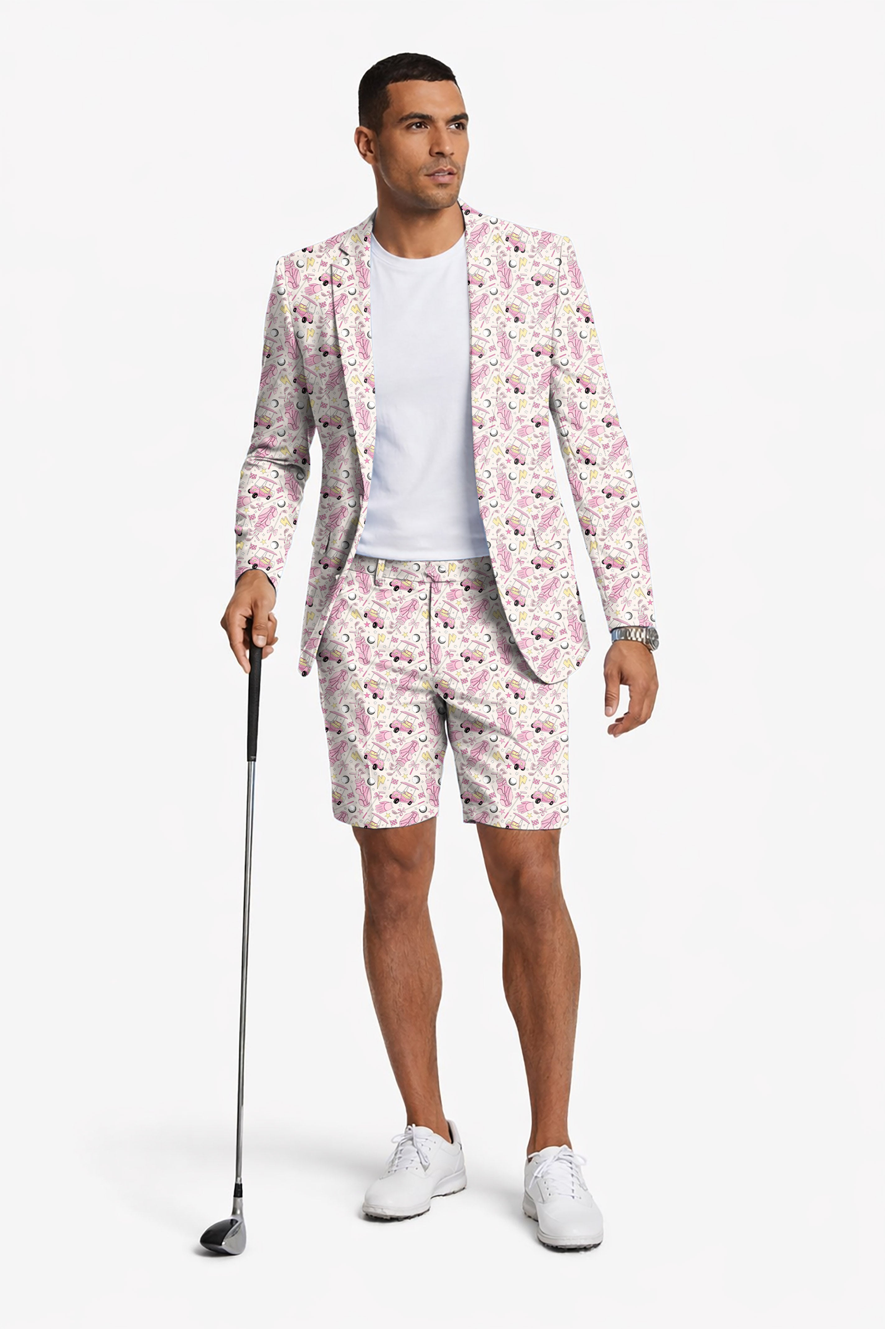 Pink Golf Cartoon Men's Party Costumes-Theme Party 2pcs Suit set-Blazer Shorts